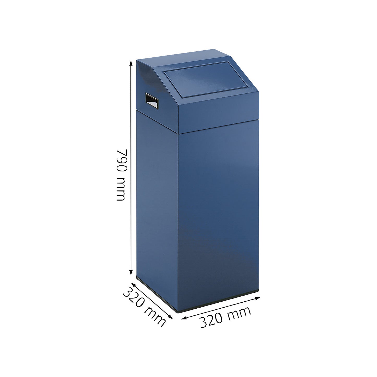 Recyclable waste collector, self extinguishing, capacity 45 l, WxHxD 320 x 790 x 320 mm, gentian blue.
