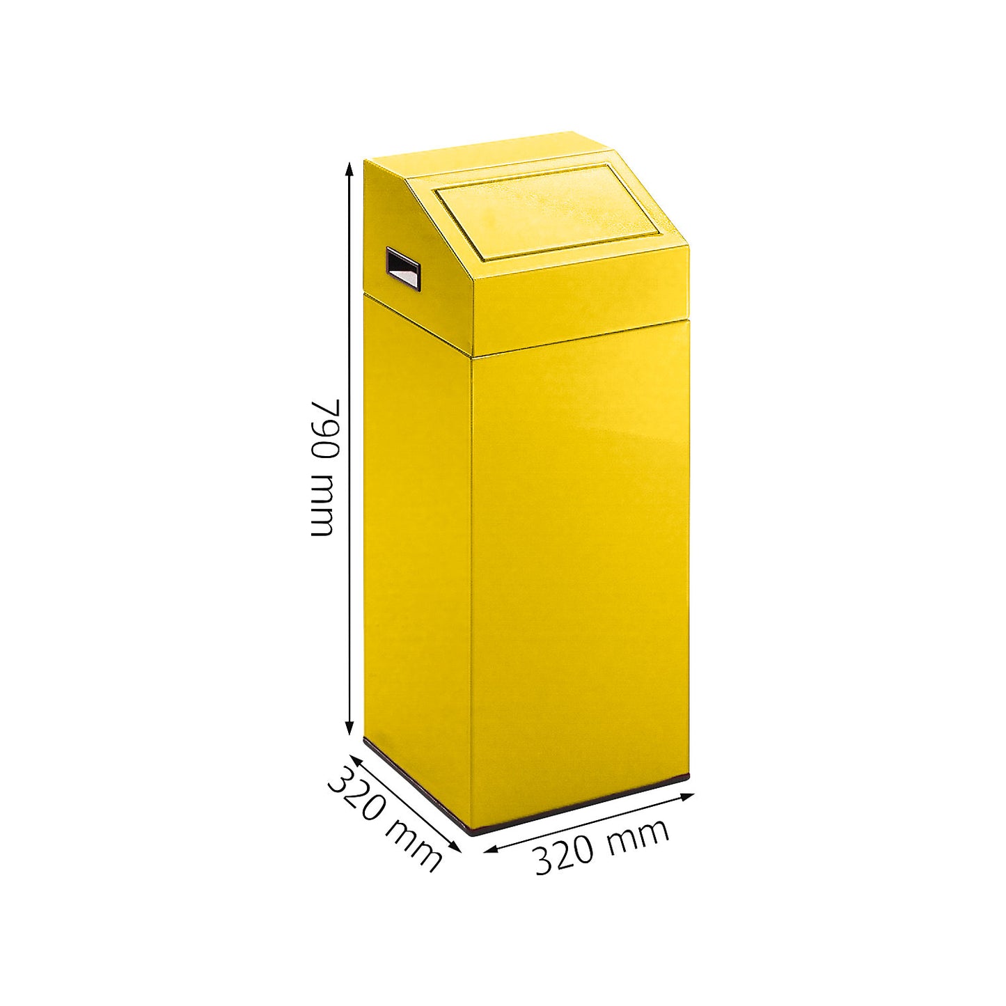 Recyclable waste collector, self extinguishing, capacity 45 l, WxHxD 320 x 790 x 320 mm, traffic yellow.