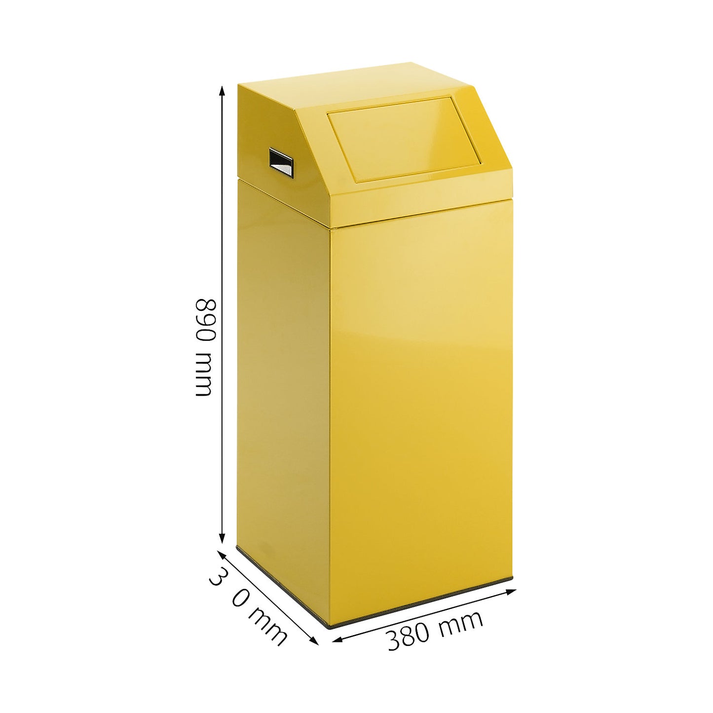 Recyclable waste collector, self extinguishing, capacity 76 l, WxHxD 380 x 890 x 380 mm, traffic yellow.