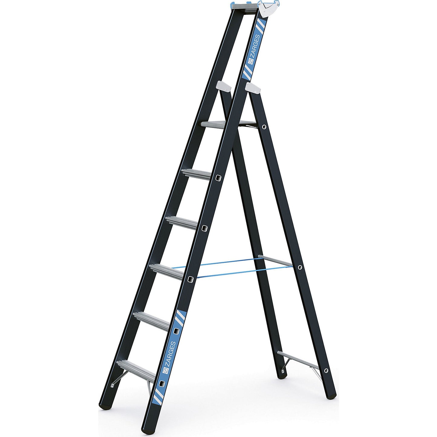 Heavy duty step ladder, single sided, 6 rungs incl. platform.
