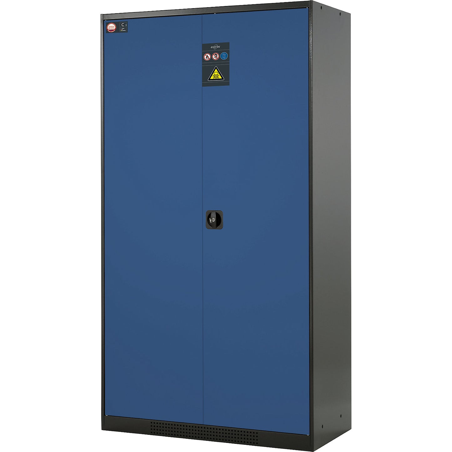 Chemical storage cupboard, solid door, 3 shelves, gentian blue.