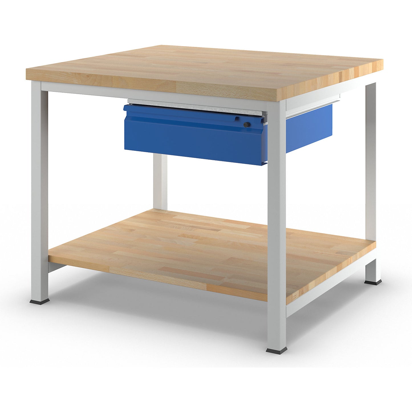 Workbench, frame construction, 1 L size drawer, 1 solid beech shelf, depth 900 mm, width 1000 mm.
