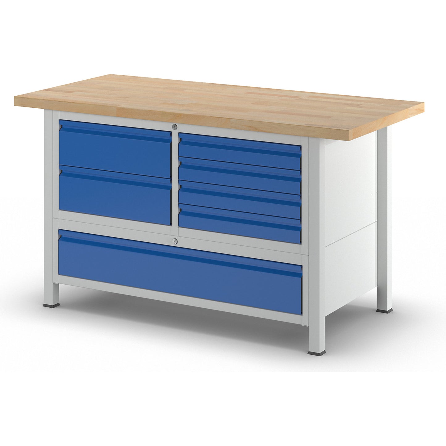 Workbench, frame construction, 6 L size drawers, 1 XXL size drawer, depth 700 mm, width 1500 mm.