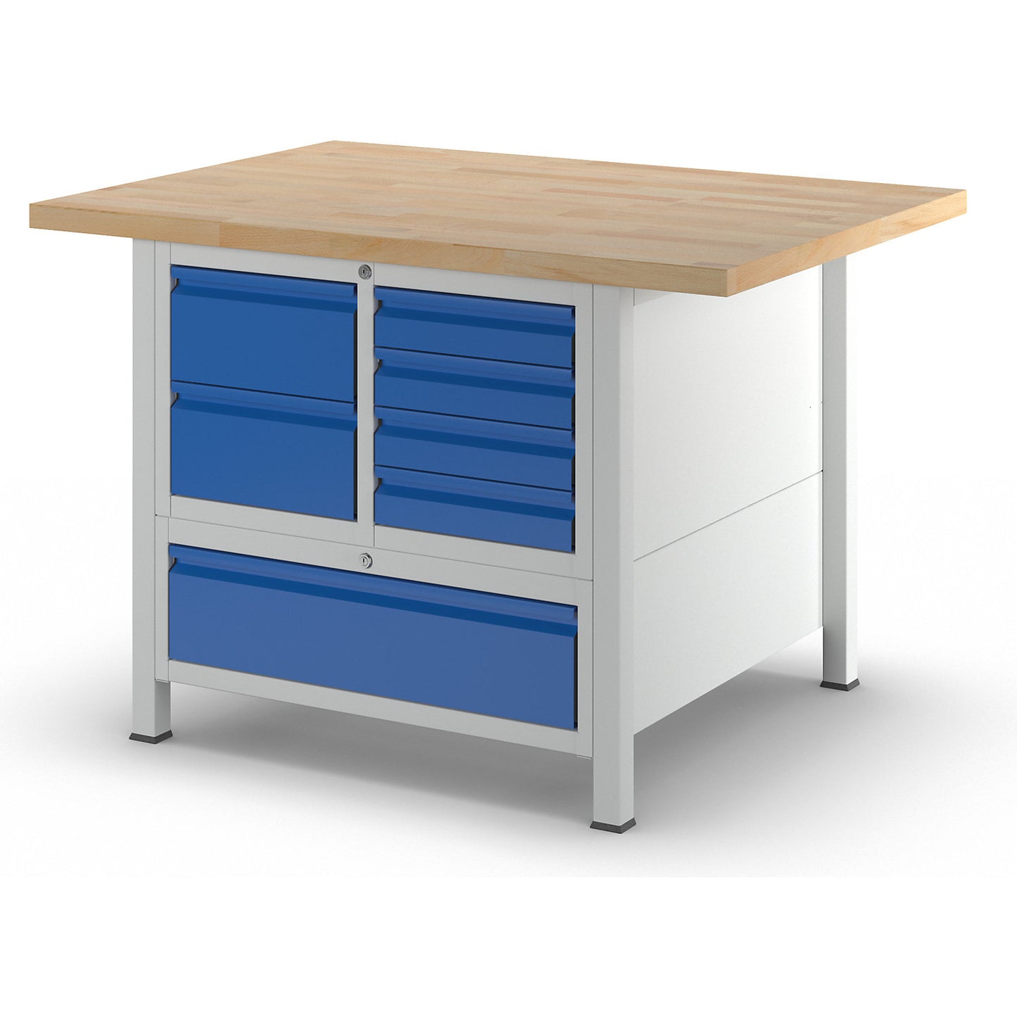 Workbench, frame construction, 6 L size drawers, 1 XXL size drawer, depth 900 mm, width 1250 mm.