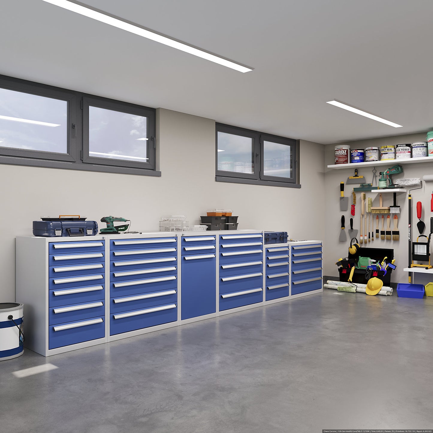 Tool cupboard, width 900 mm, height 1000 mm, drawers: 2 x 100, 2 x 150, 2 x 200 mm.
