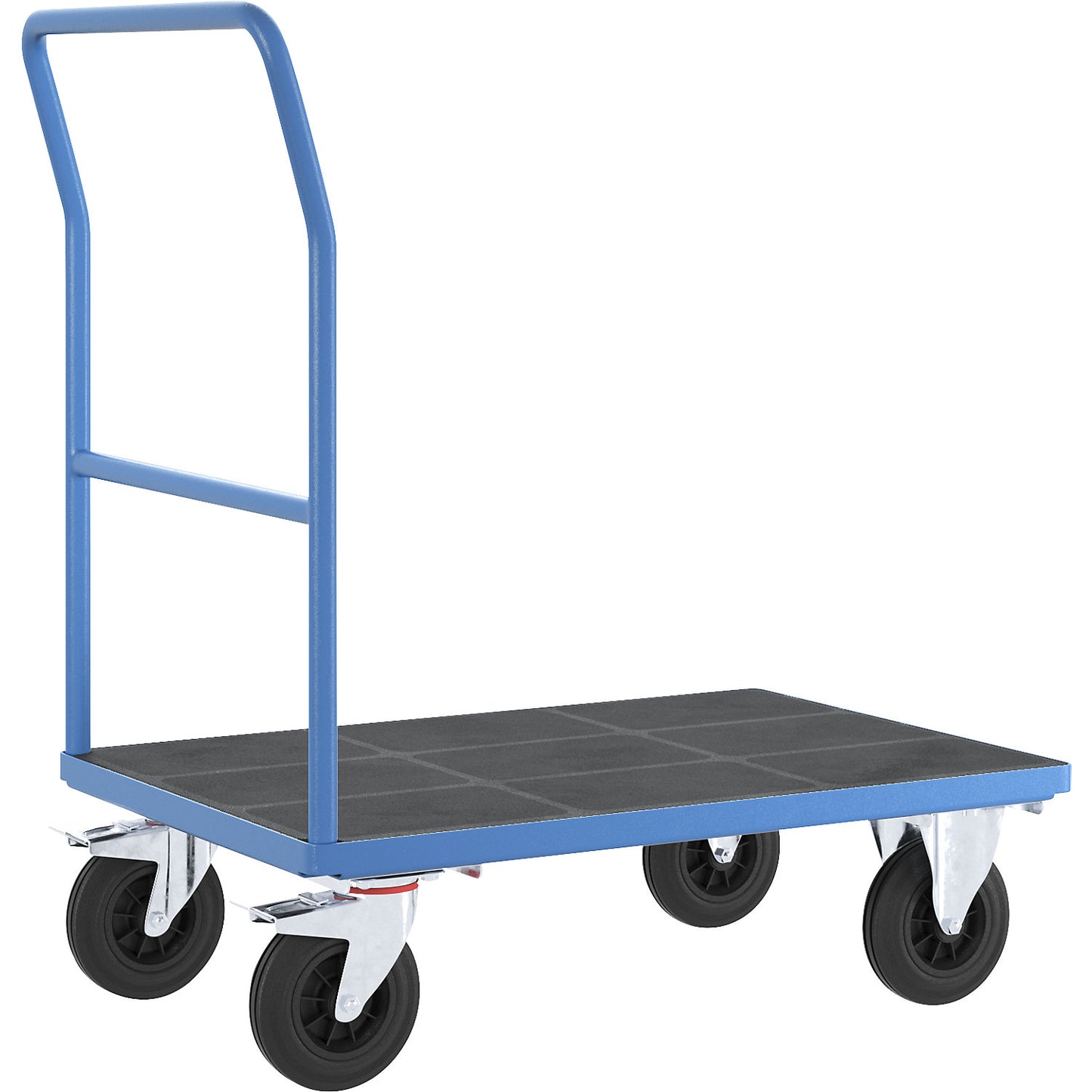 Platform truck with mesh panels, tubular push handle, solid rubber tyres, LxW 1050 x 700 mm, light blue.