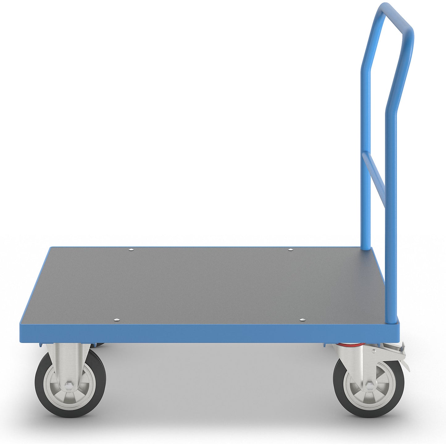 Platform truck with mesh panels, tubular push handle, fully elastic tyres, LxW 1050 x 700 mm, light blue.