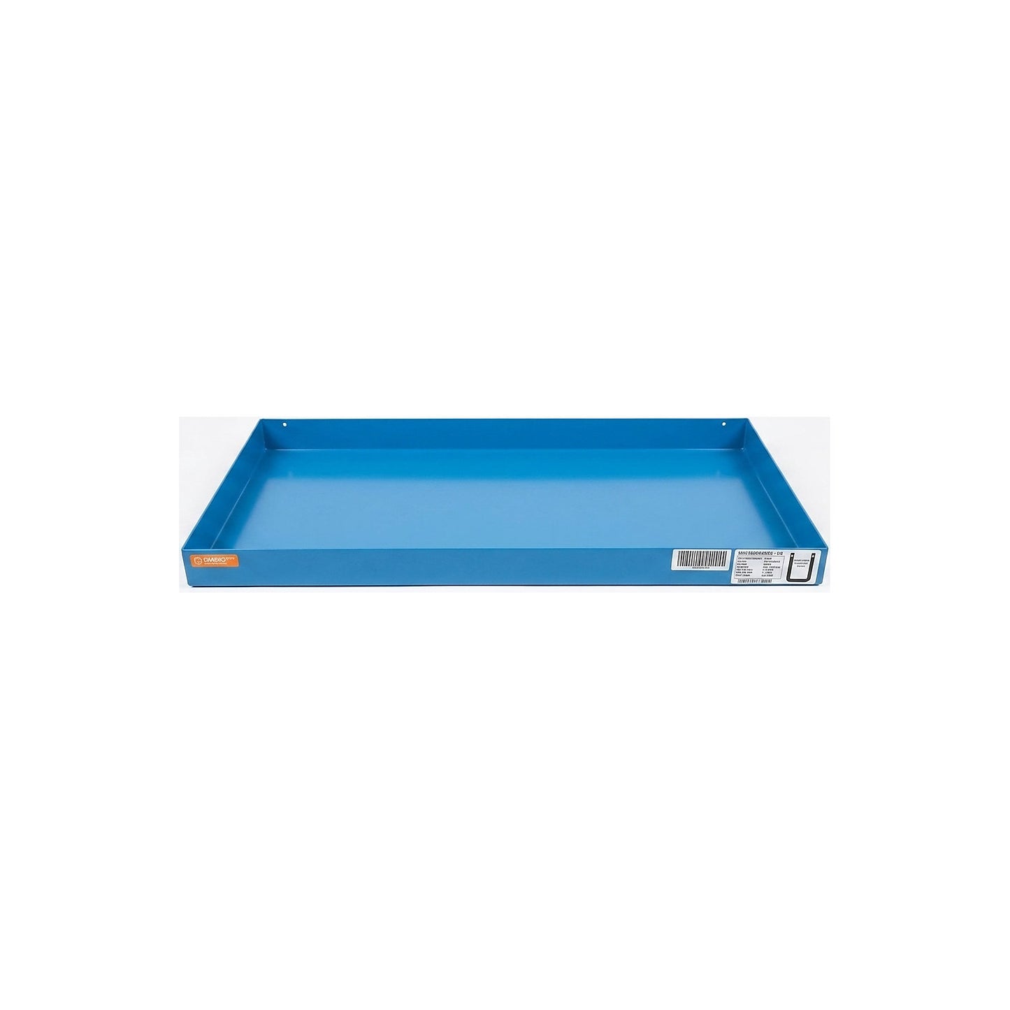 Steel sump tray for small containers, LxWxH 940 x 470 x 60 mm, with certification, sump capacity 25 l, light blue.