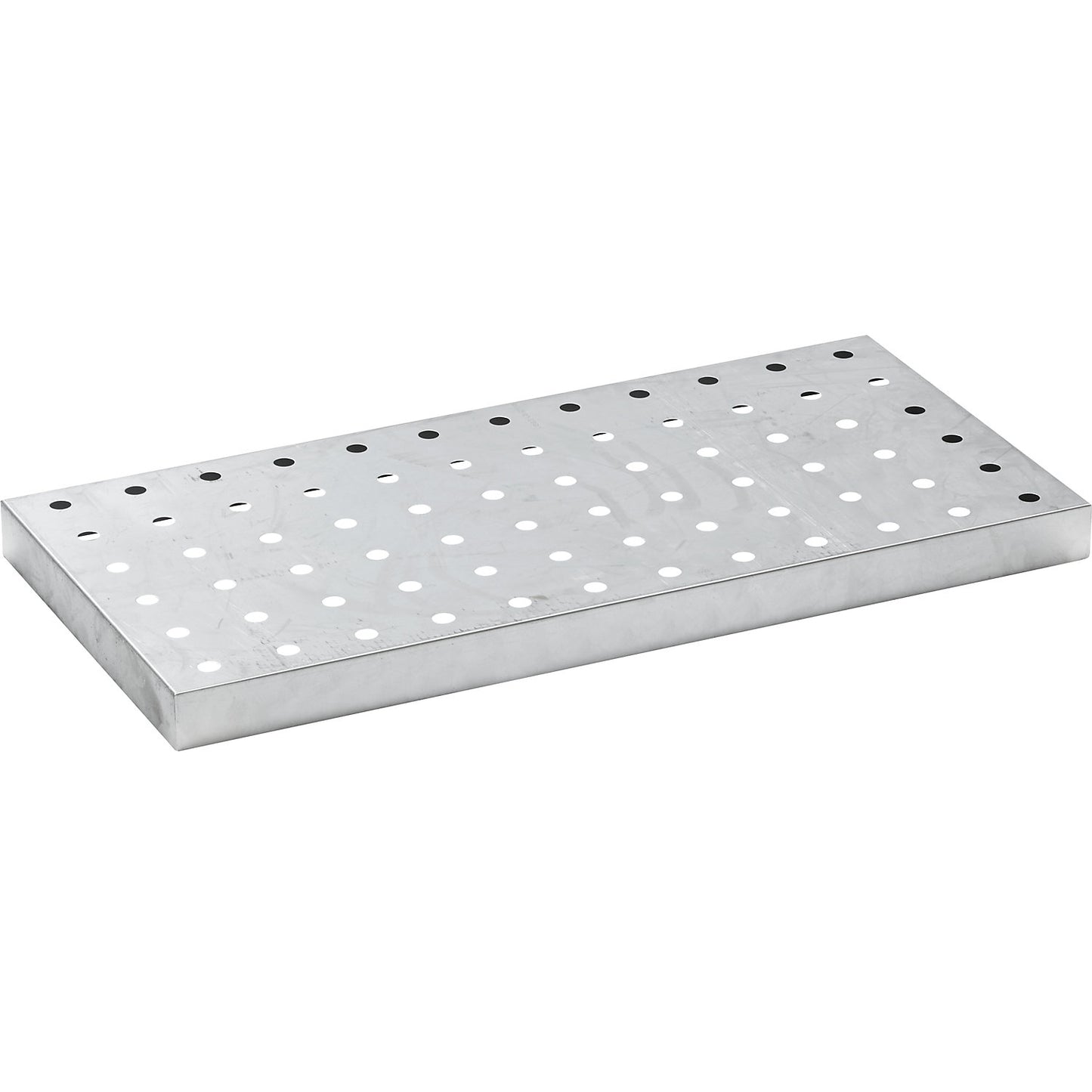 Perforated sheet metal grate, zinc plated, for LxWxH 940 x 470 x 60 mm.
