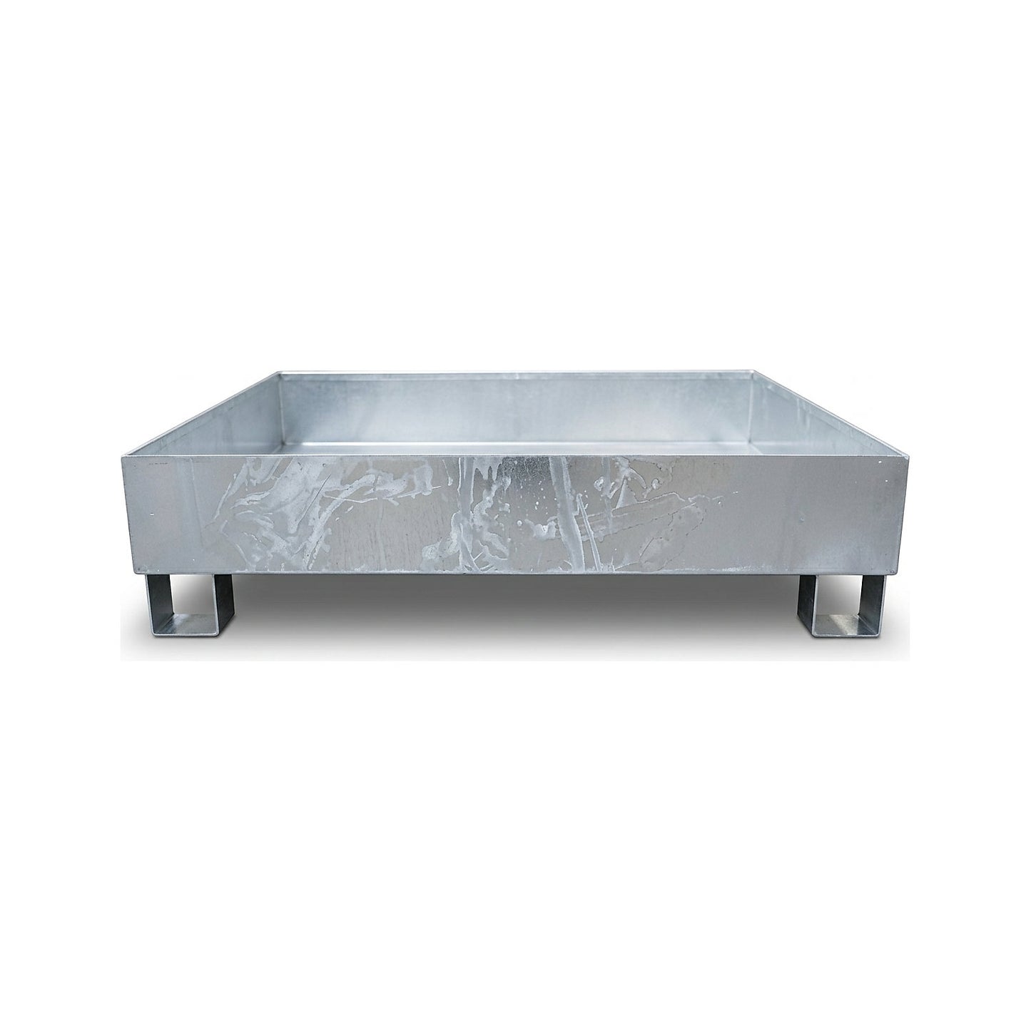Steel sump tray for 200 l drums, LxWxH 1200 x 1200 x 285 mm, with certification, hot dip galvanised, without grate.