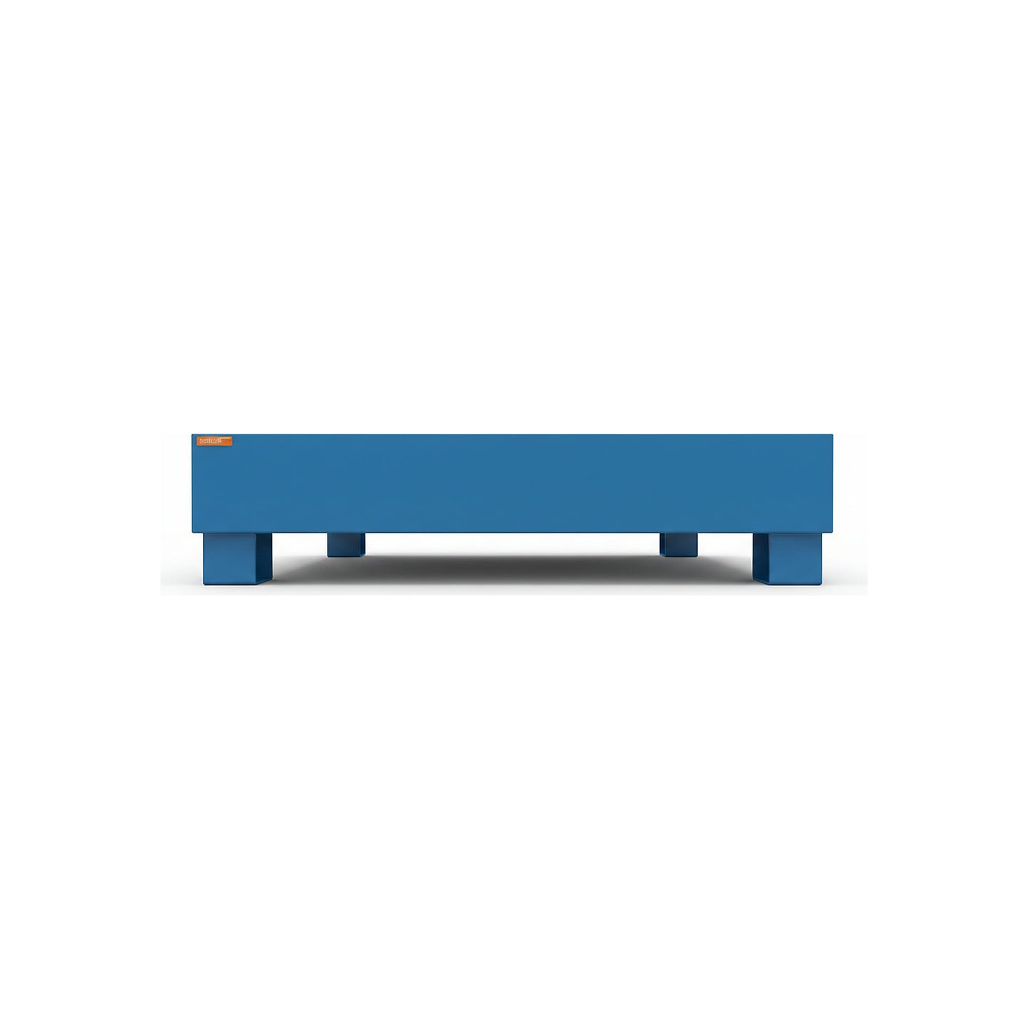 Steel sump tray for 200 l drums, LxWxH 1200 x 1200 x 285 mm, without certification, powder coated blue, without grate.