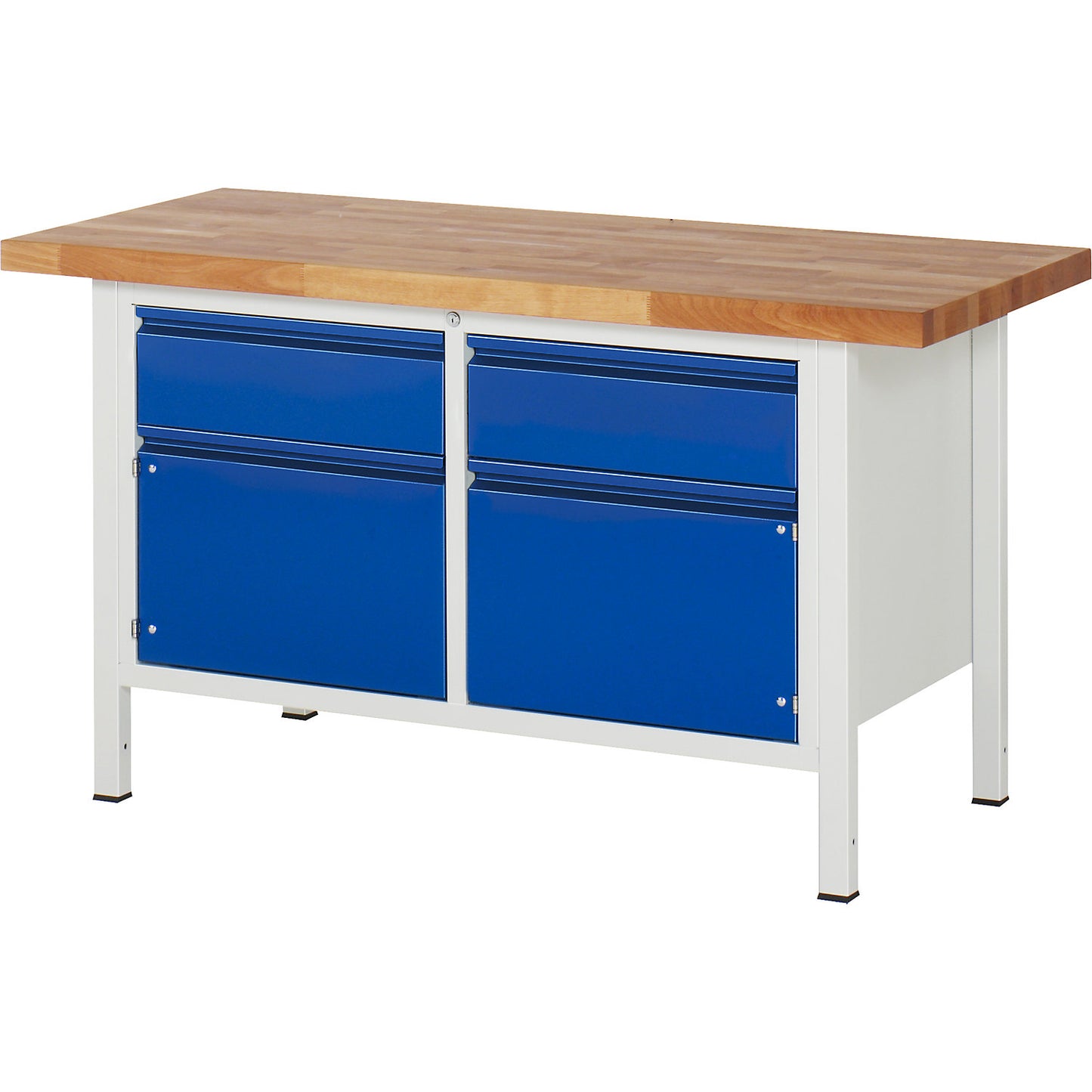 Workbench, frame construction Series 8500, 2 drawers, 2 doors, worktop width 1500 mm, gentian blue.