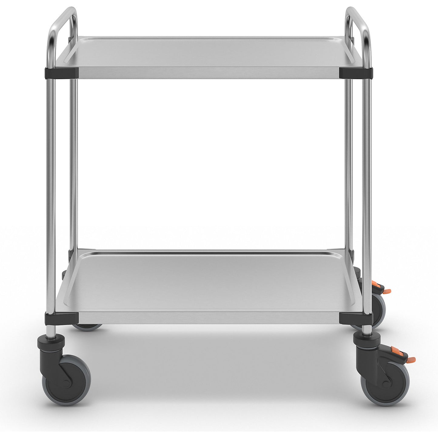 Stainless steel table trolley, with 2 shelves, LxWxH 870 x 570 x 950 mm, assembled.