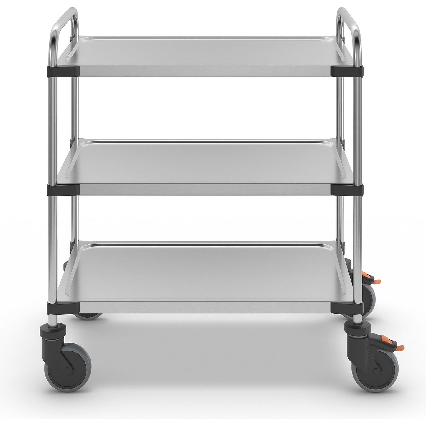 Stainless steel table trolley, with 3 shelves, LxWxH 870 x 570 x 950 mm, assembled.
