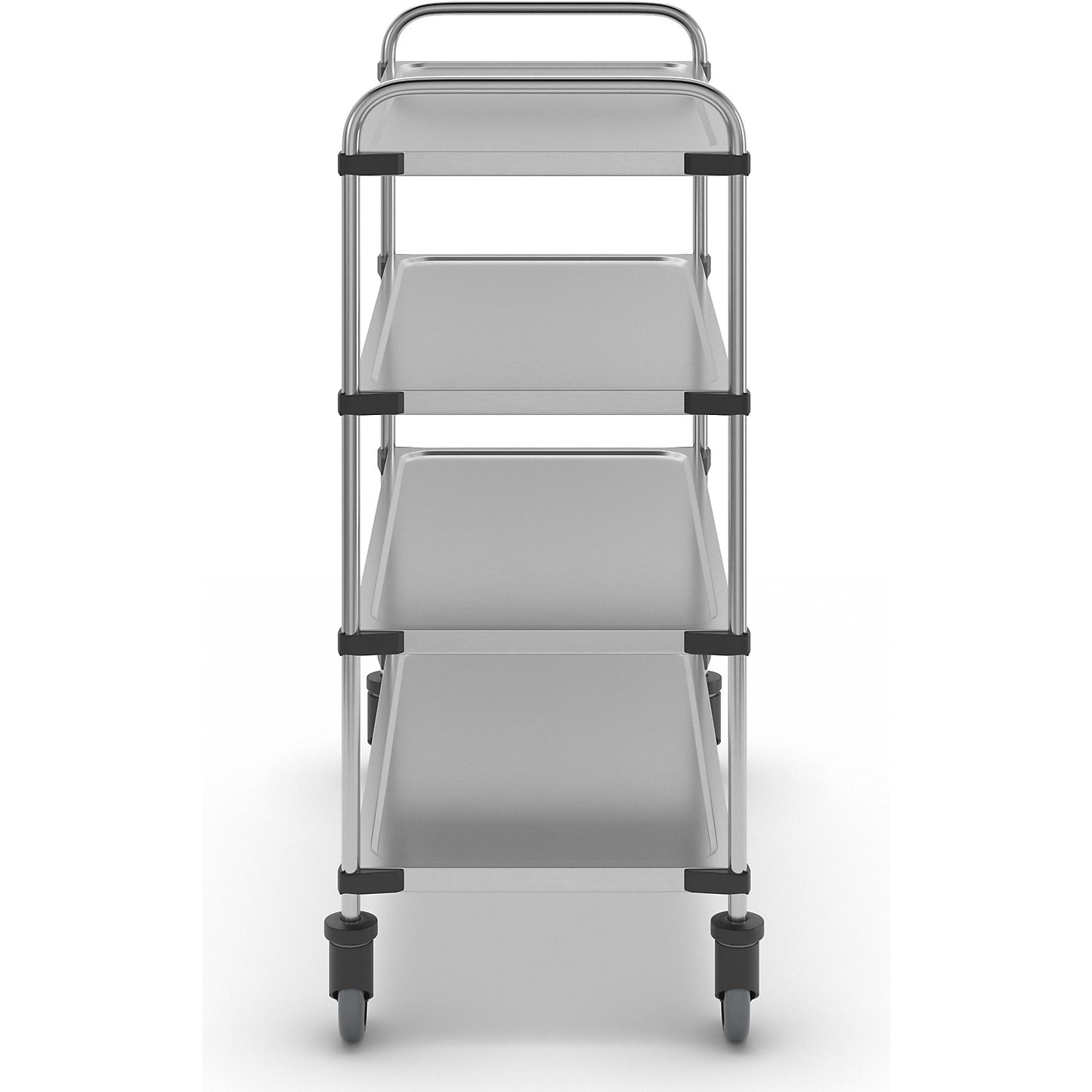 Stainless steel table trolley, with 4 shelves, LxWxH 1070 x 570 x 1260 mm, unassembled.