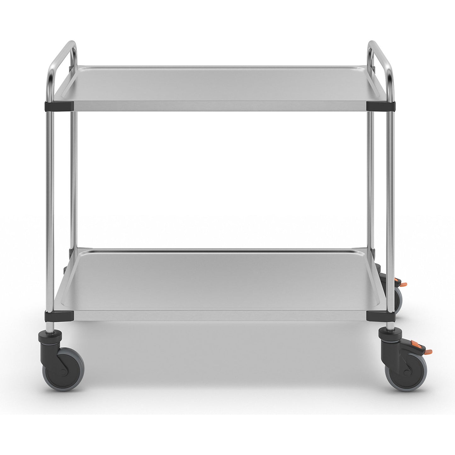 Stainless steel table trolley, with 2 shelves, LxWxH 1070 x 670 x 950 mm, assembled.