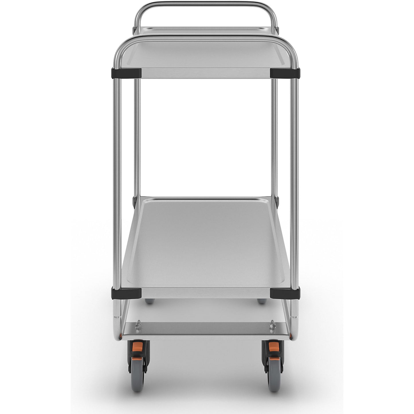 Stainless steel serving trolley, assembled, with 2 shelves, LxWxH 1035 x 535 x 1010 mm.