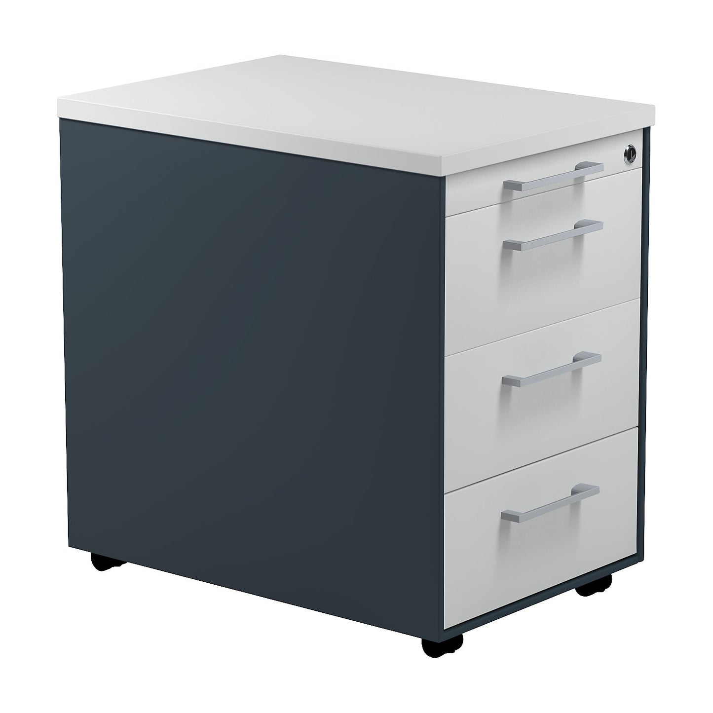 Mobile pedestal on castors, HxD 579 x 600 mm, 3 drawers, charcoal / light grey / light grey.