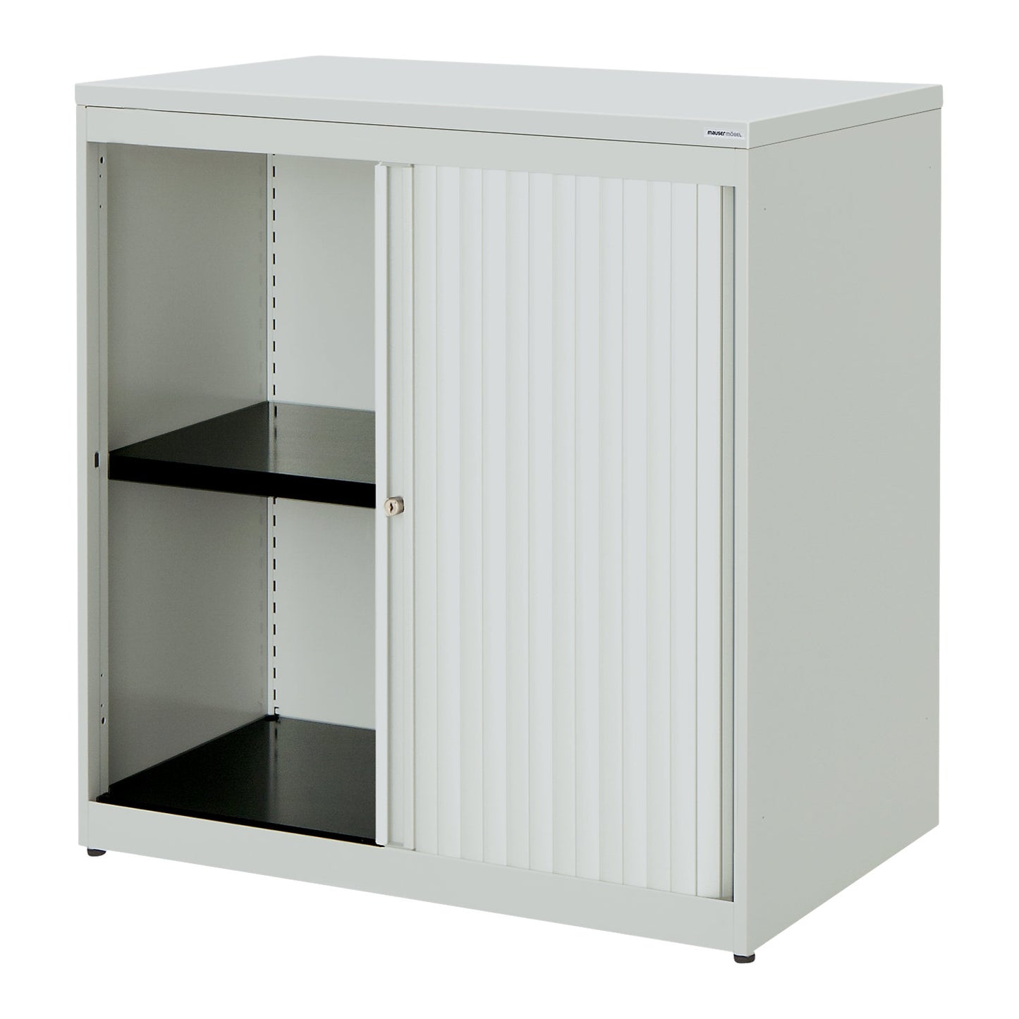 Horizontal roller shutter cupboard, HxWxD 830 x 800 x 432 mm, plastic panel, 1 shelf, light grey / light grey / light grey.