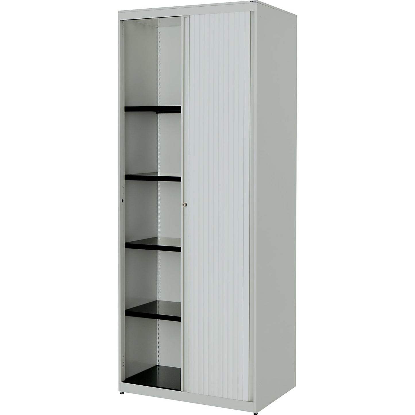 Horizontal roller shutter cupboard, HxWxD 1956 x 800 x 432 mm, steel plate, 4 shelves, light grey / light grey / light grey.
