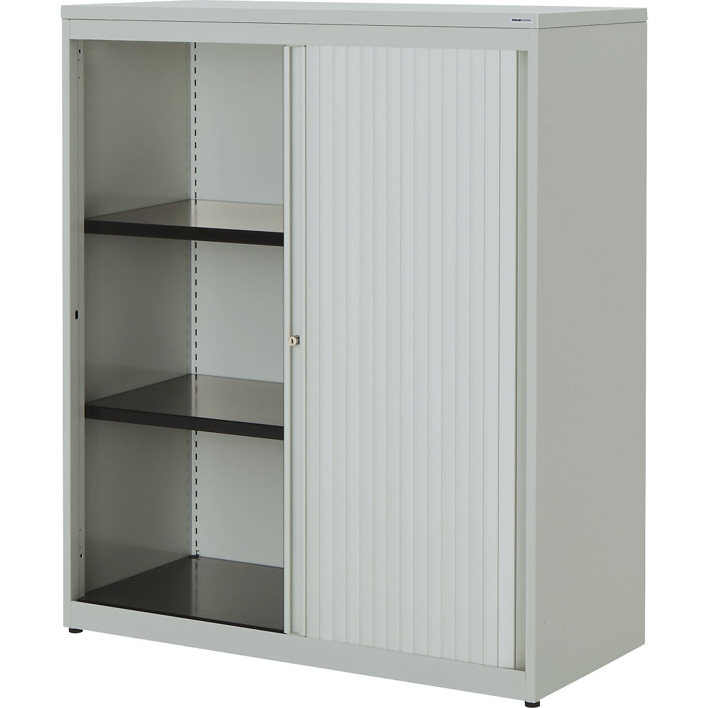 Horizontal roller shutter cupboard, HxWxD 1180 x 1000 x 432 mm, plastic panel, 2 shelves, light grey / light grey / light grey.
