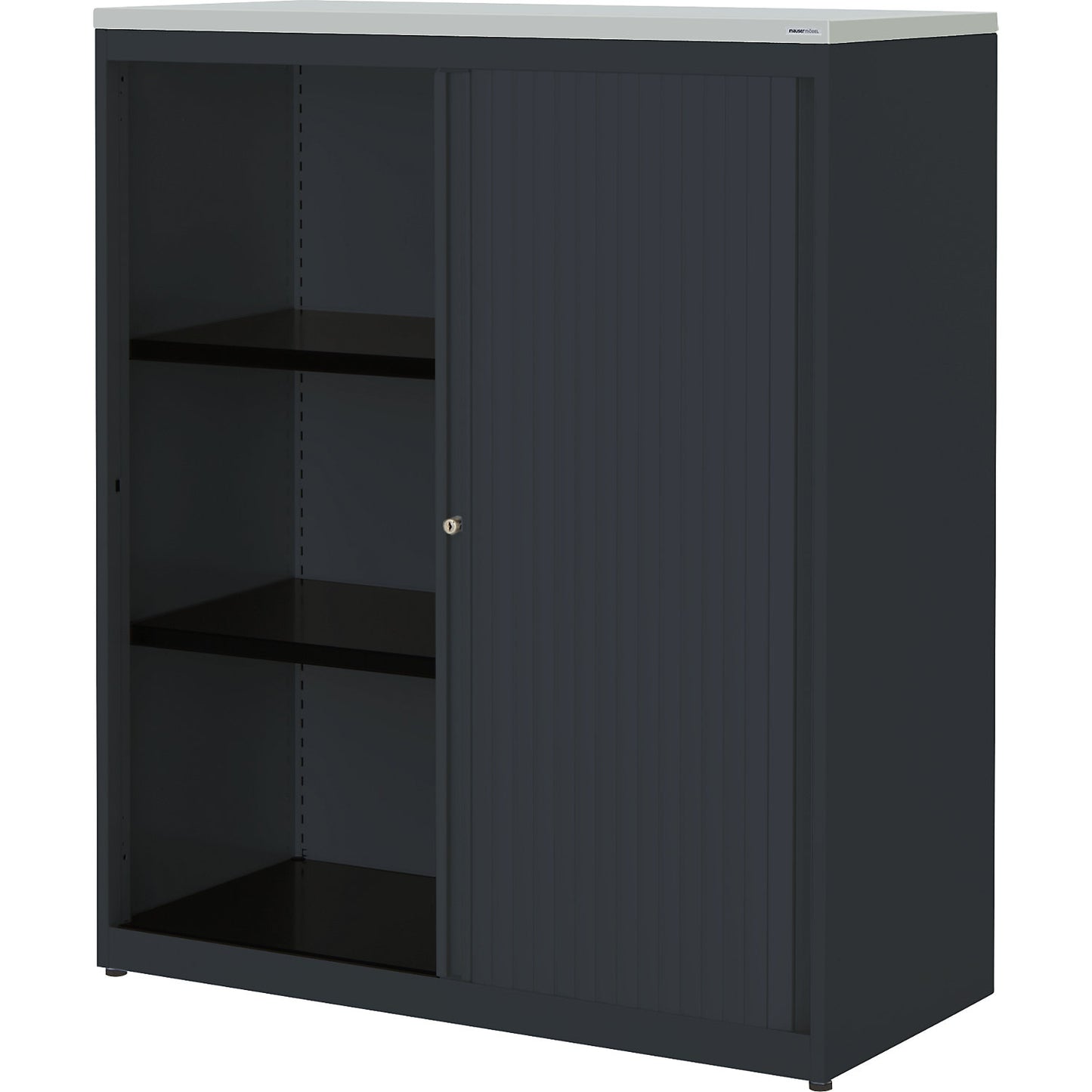 Horizontal roller shutter cupboard, HxWxD 1180 x 1000 x 432 mm, plastic panel, 2 shelves, charcoal / charcoal / light grey.
