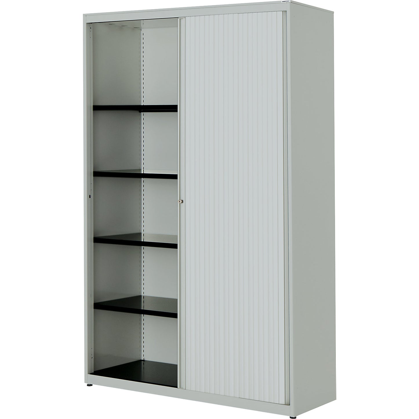 Horizontal roller shutter cupboard, HxWxD 1516 x 1000 x 432 mm, steel plate, 3 shelves, light grey / light grey / light grey.