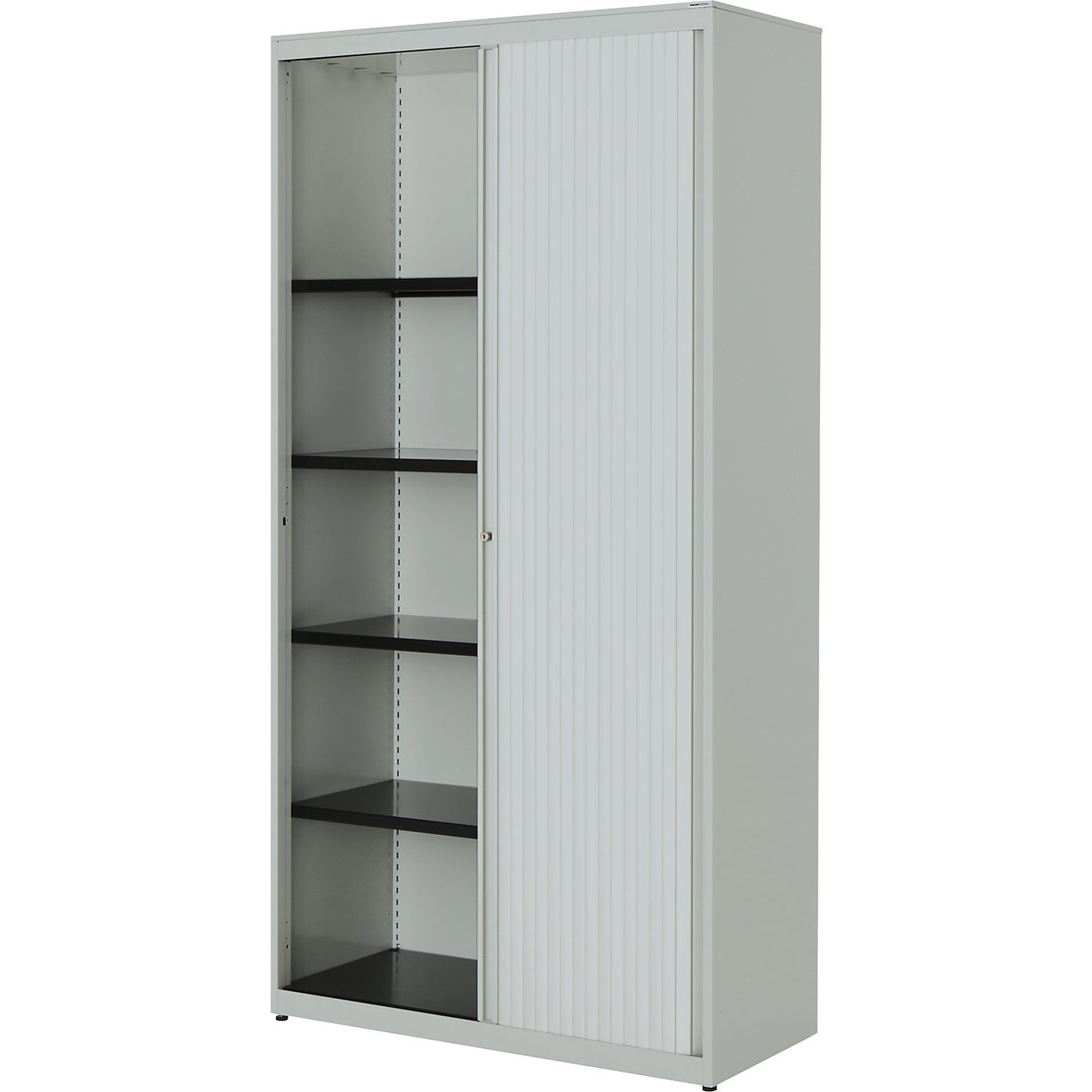 Horizontal roller shutter cupboard, HxWxD 1956 x 1000 x 432 mm, steel plate, 4 shelves, light grey / light grey / light grey.