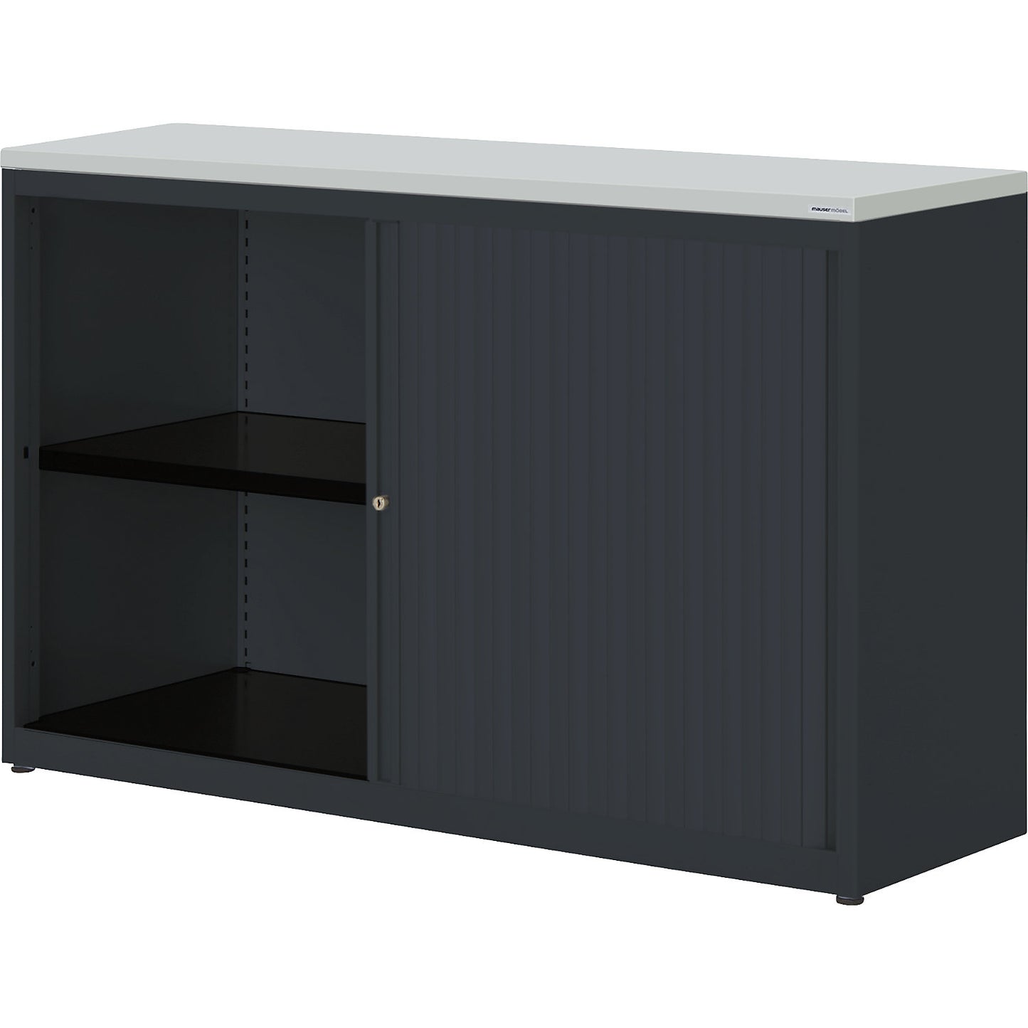 Horizontal roller shutter cupboard, HxWxD 830 x 1200 x 432 mm, plastic panel, 1 shelf, charcoal / charcoal / light grey.