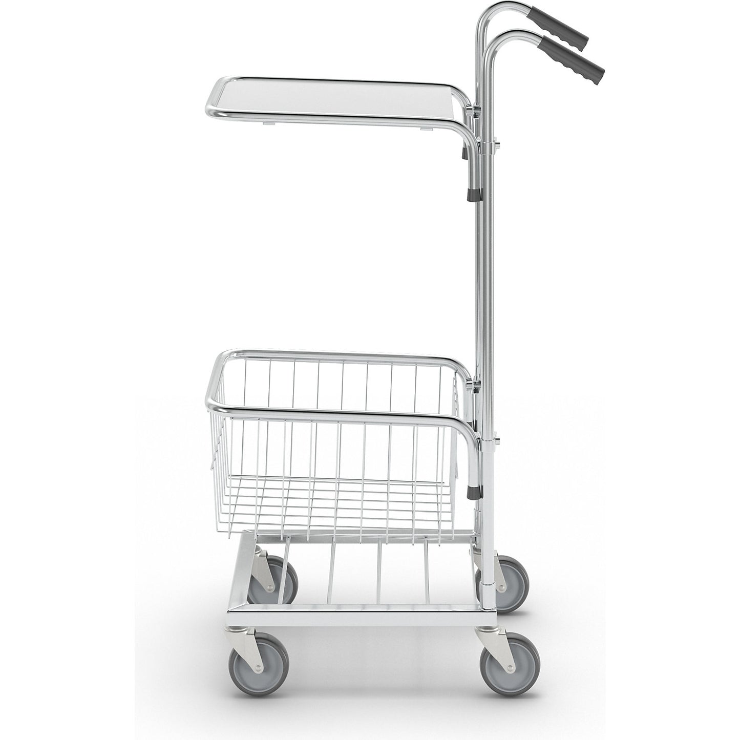 Compact platform trolley, 1 shelf, 1 basket, max. load 35 kg.