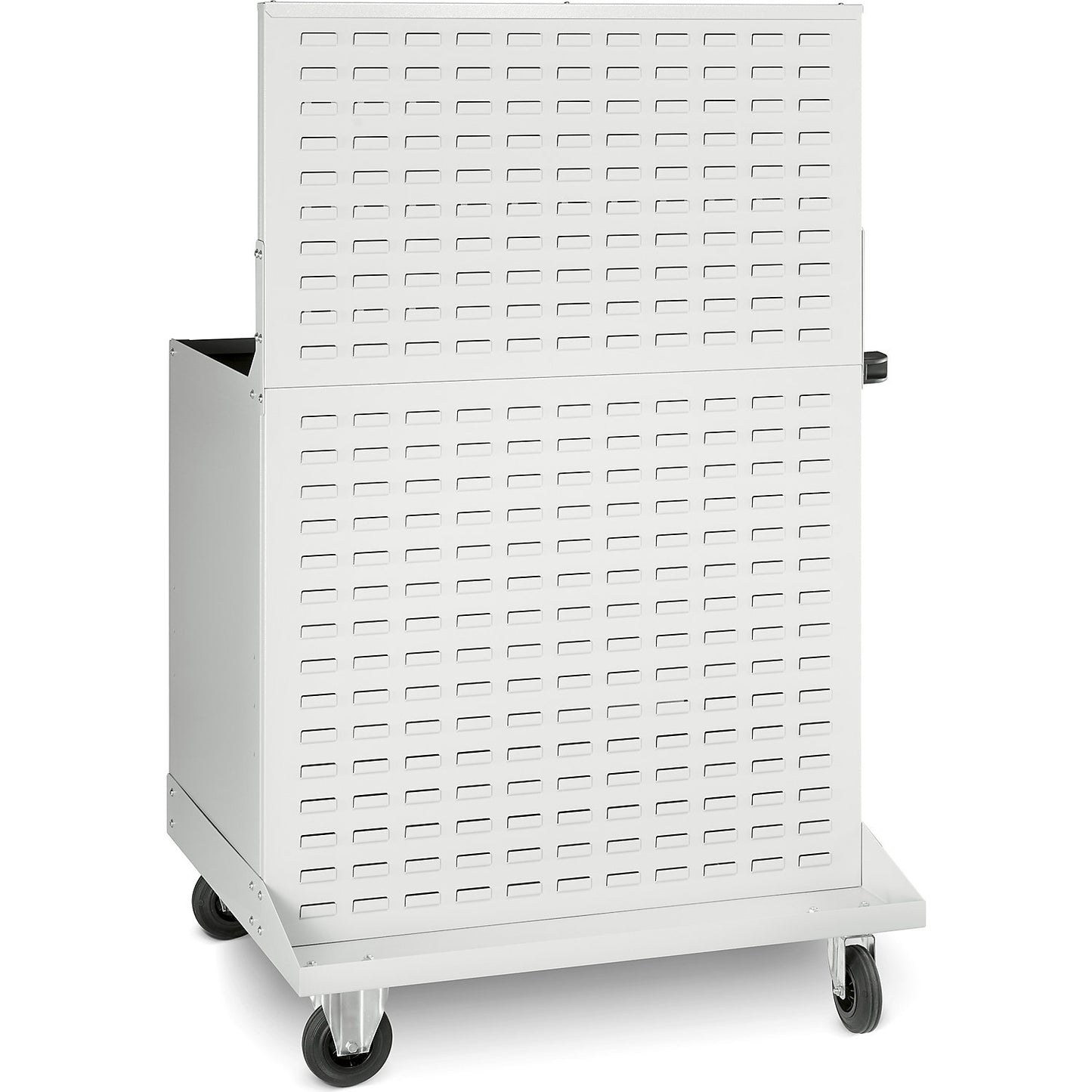 Mobile rack with open fronted storage bins and work surface, HxWxD 940 x 820 x 245 mm, with 109 bins.