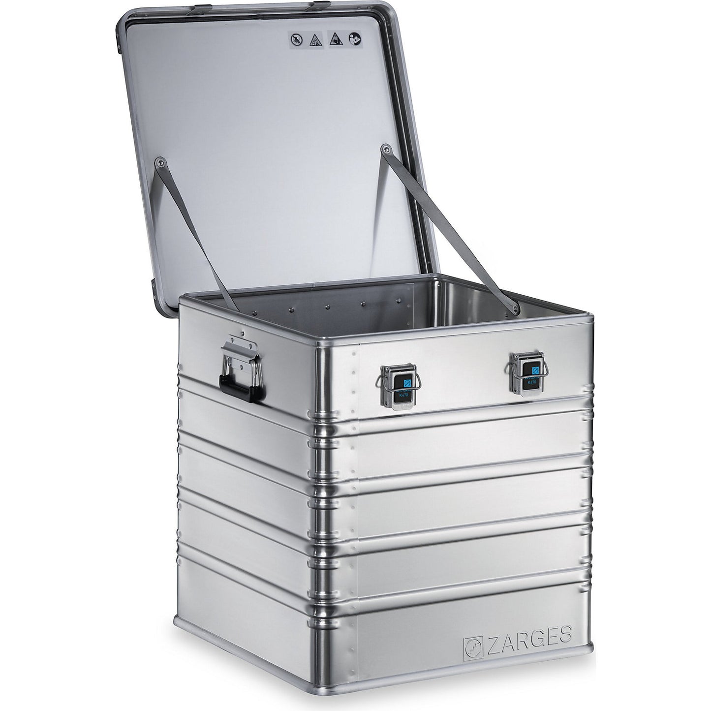Aluminium transport case, capacity 175 l, internal LxWxH 550 x 550 x 580 mm, robust construction.