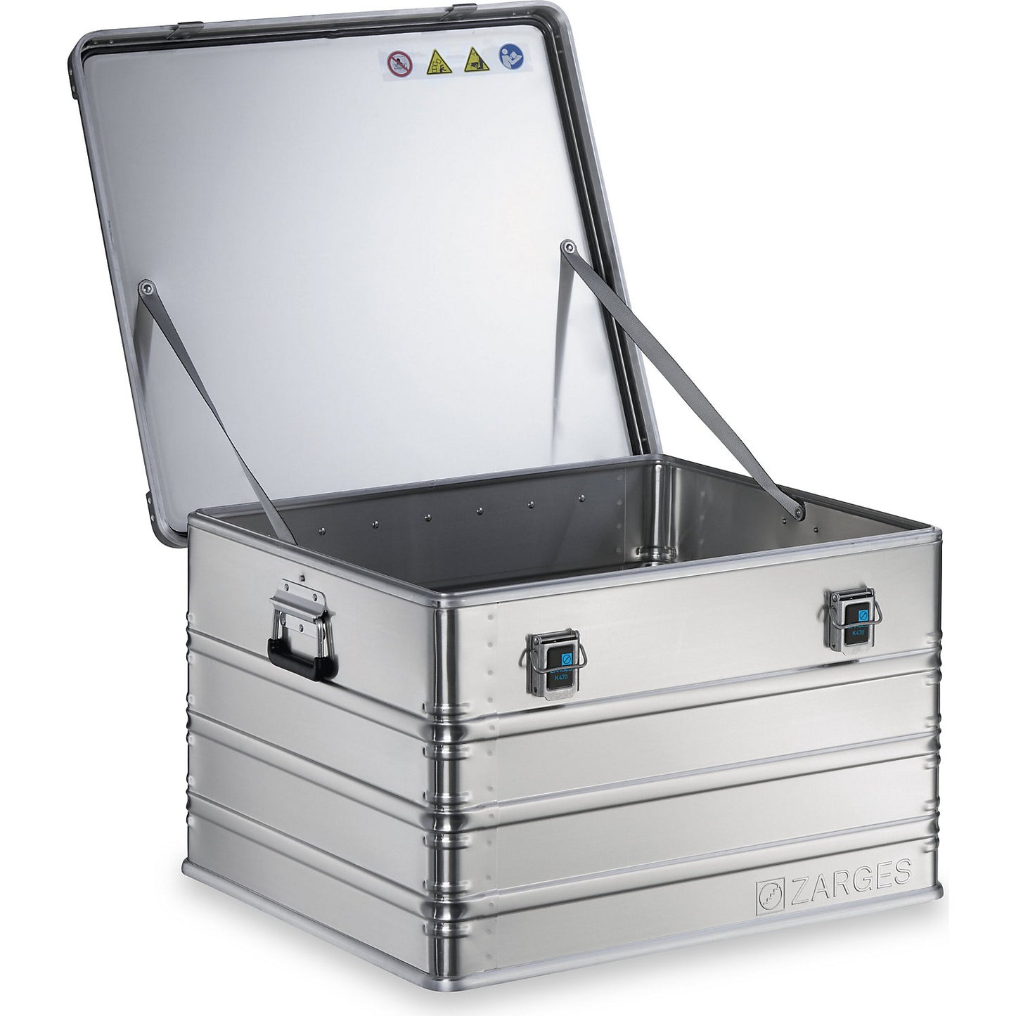 Aluminium transport case, capacity 190 l, internal LxWxH 690 x 640 x 430 mm, robust construction.