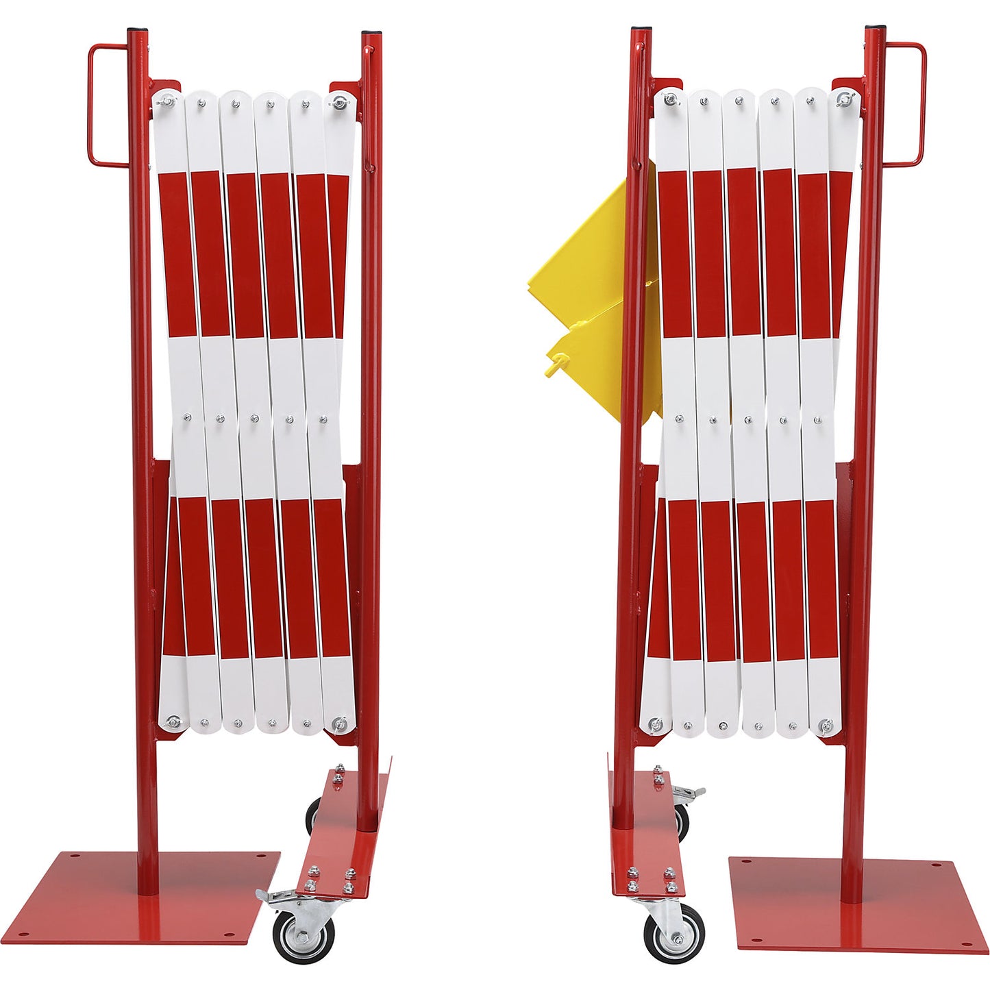 Expanding barrier, steel foot and castors, red / white, max. length 4000 mm.