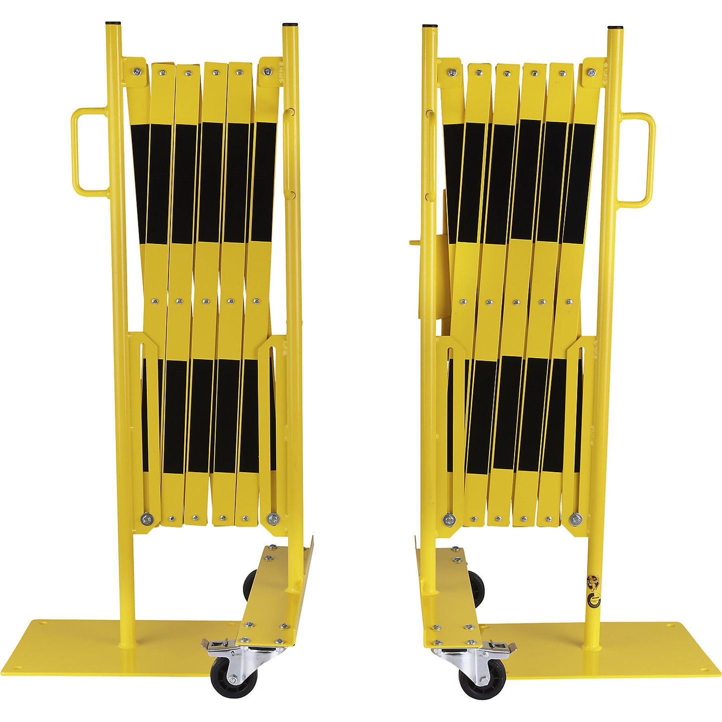 Expanding barrier, steel foot and castors, yellow / black, max. length 4000 mm.