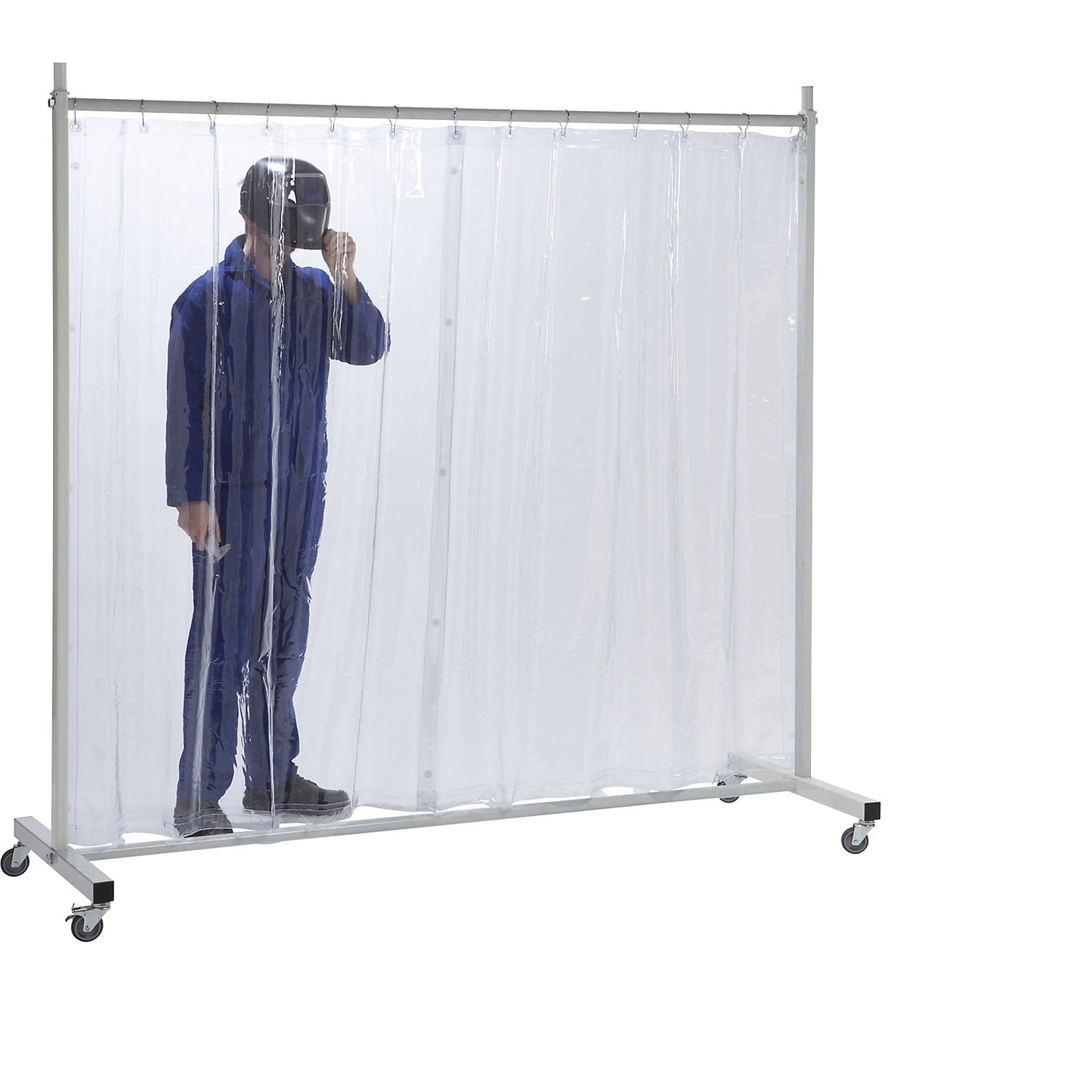Protective screen, mobile, with tarp curtain, transparent, WxH 2100 x 2100 mm, 1-part.