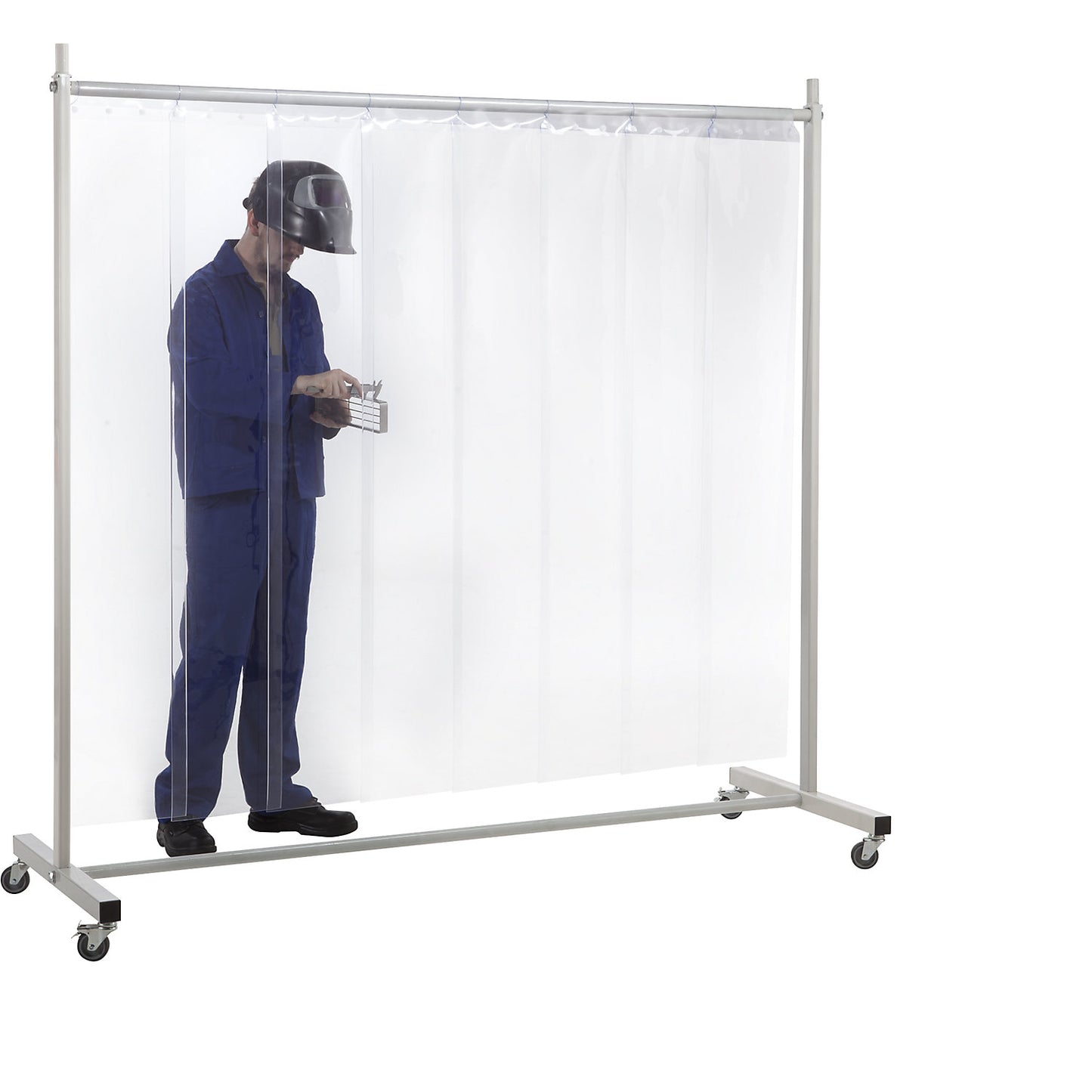 Protective screen, mobile, with lamella curtain, transparent, WxH 2100 x 2100 mm, 1-part.