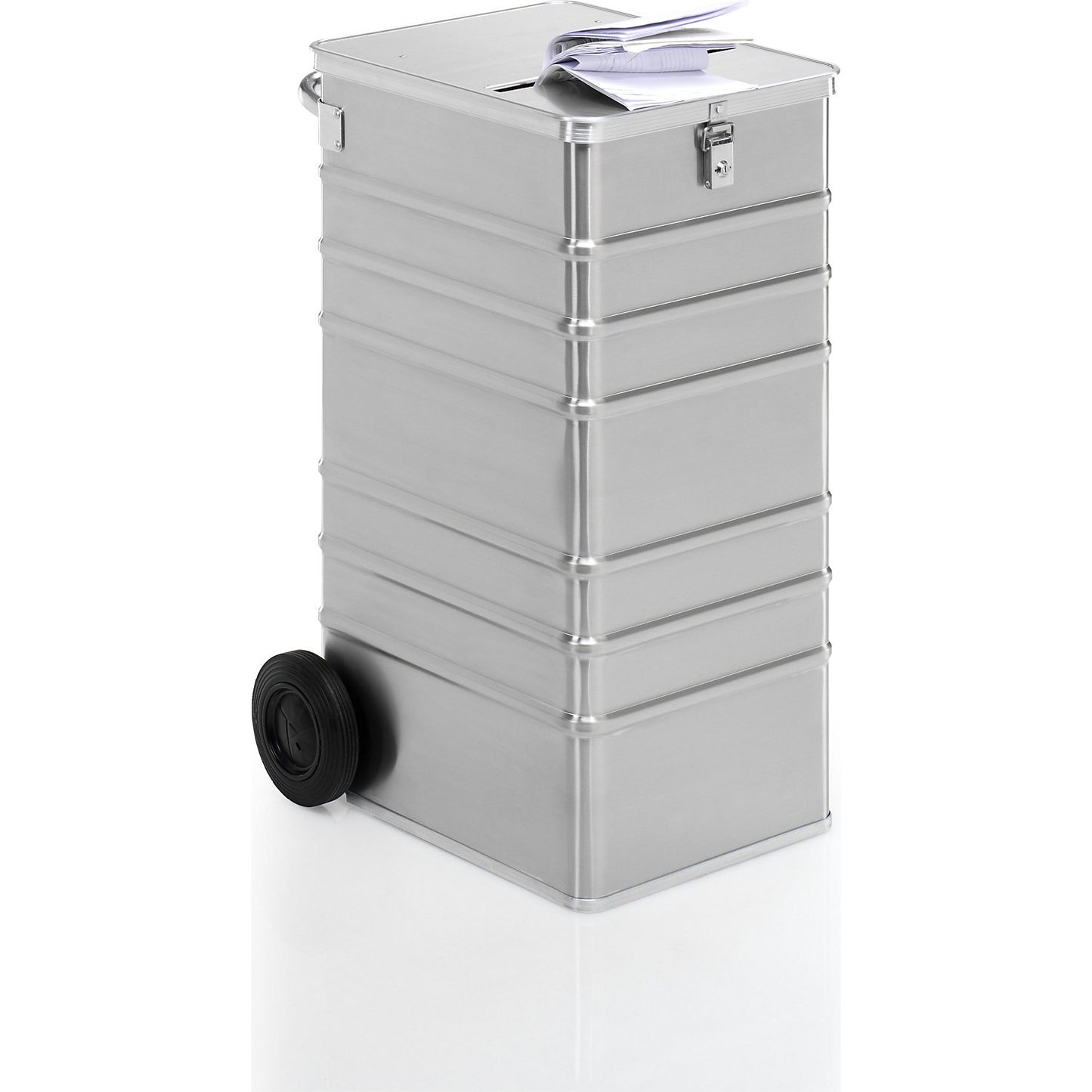 Container for document shredding, HxWxD 1010 x 575 x 690 mm, with deposit slot.