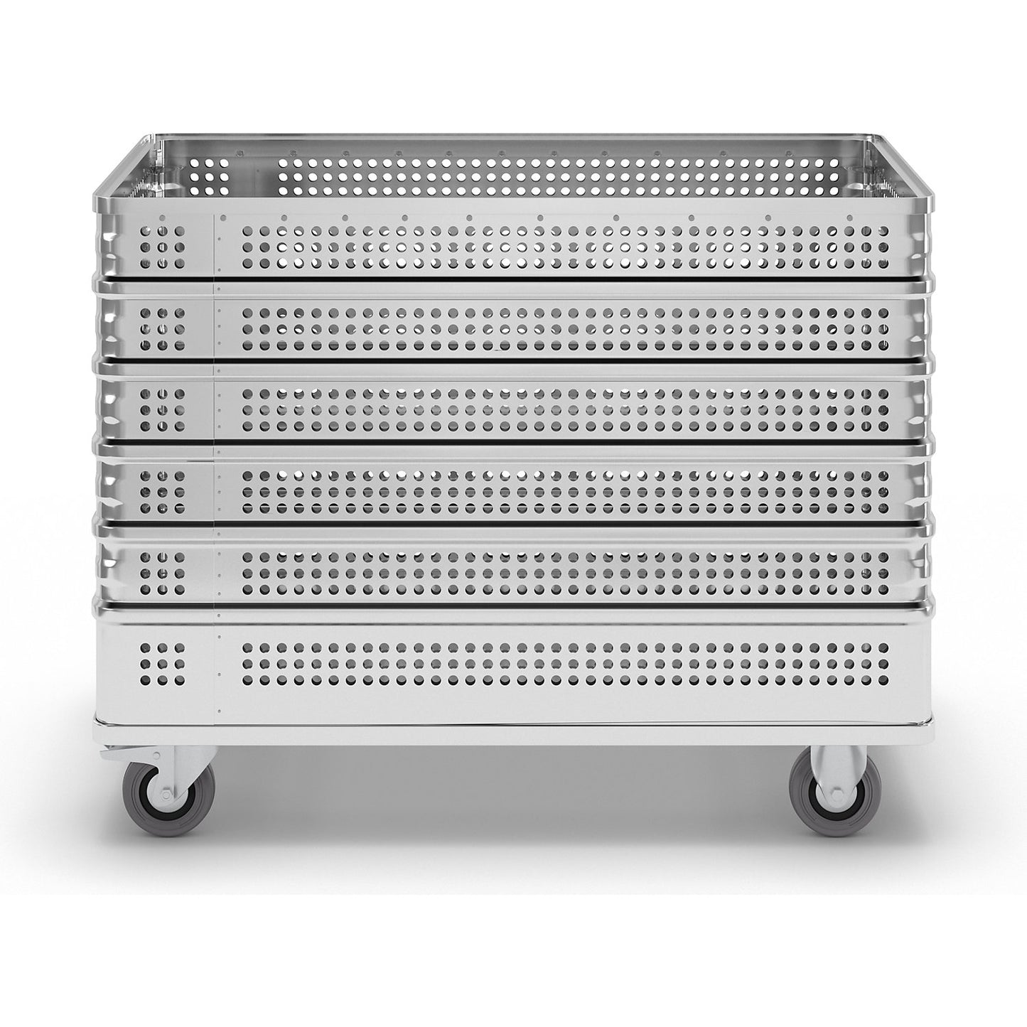 Aluminium container truck, perforated panels and base, external LxWxH 1130 x 630 x 835 mm.