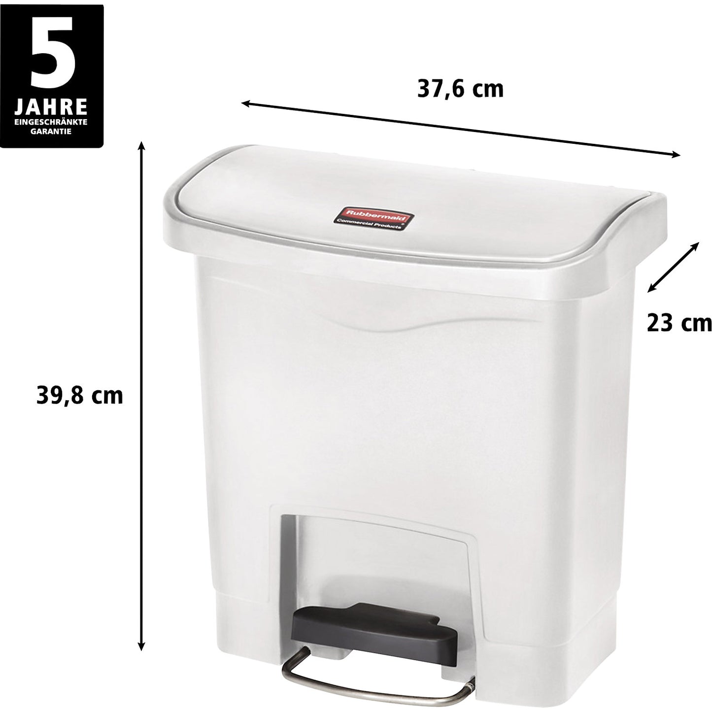 SLIM JIM® foot pedal bin, made of polyethylene, 15 l, white.