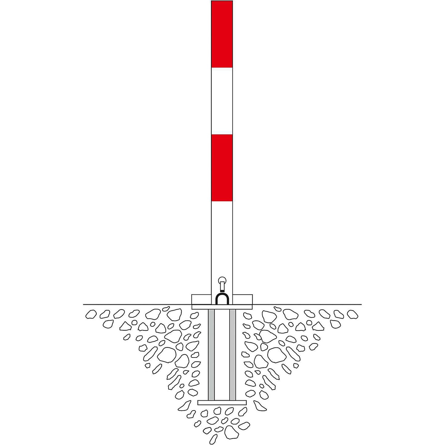 Barrier post made of rectangular profile, for setting in concrete, with cylinder lock.