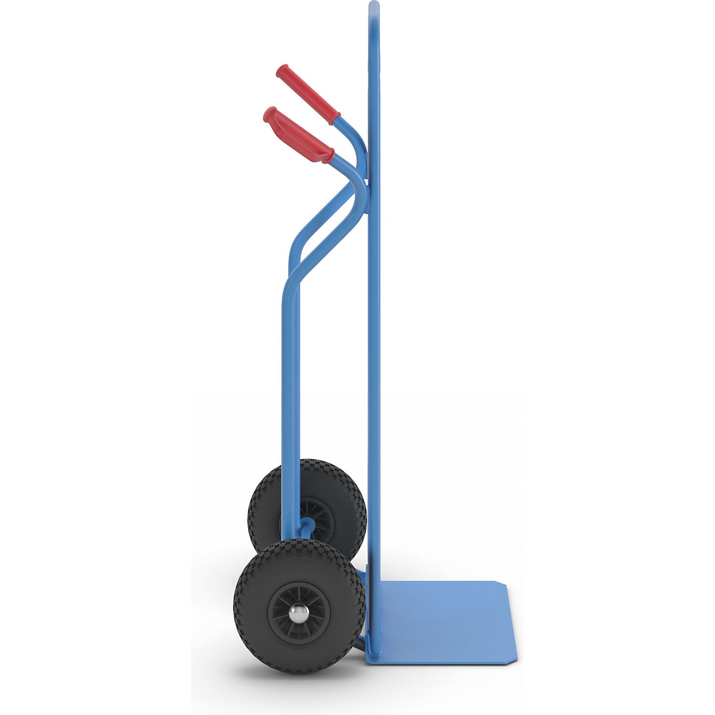 Steel sack truck, XXL model: extra large footplate, pneumatic tyres.