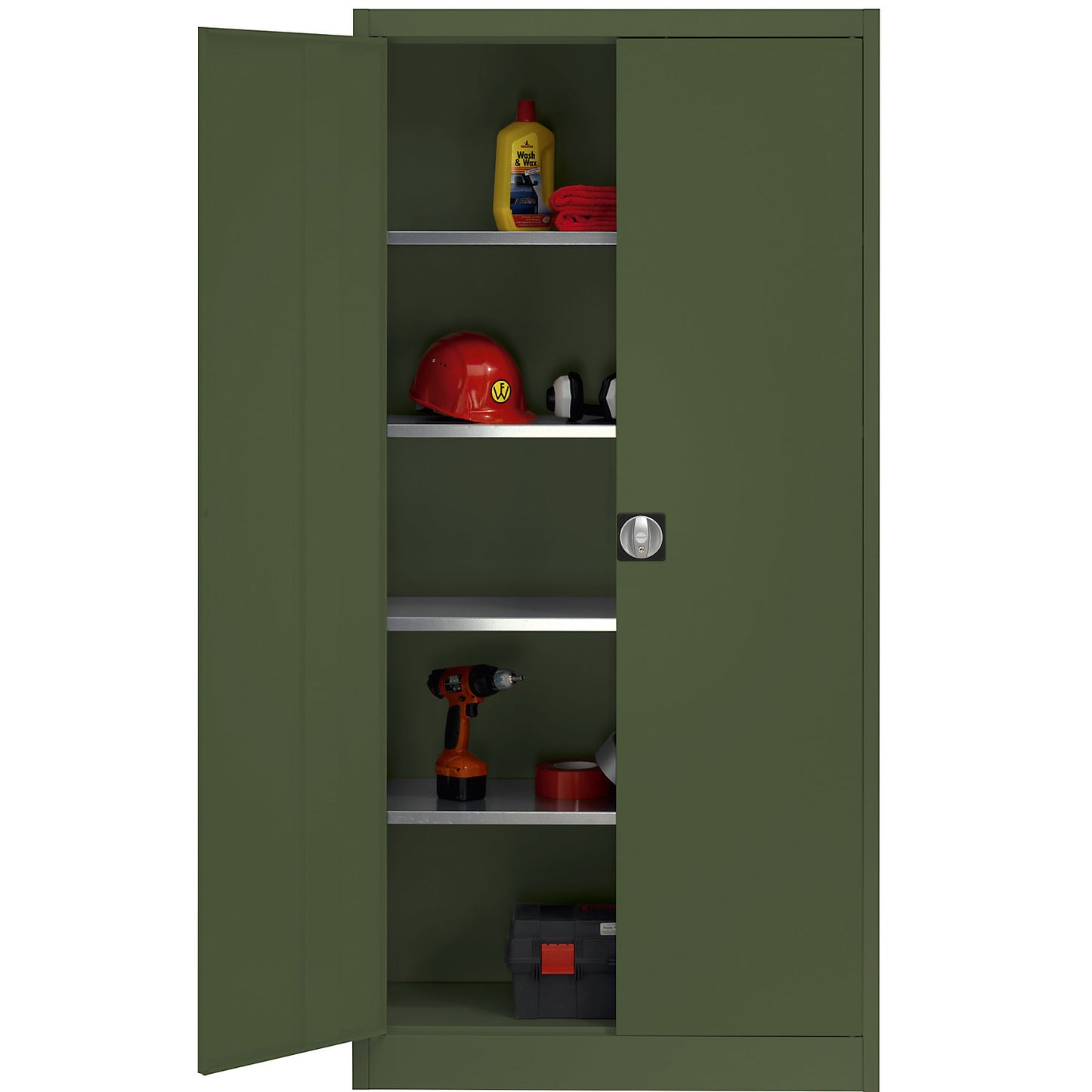 Storage cupboard, HxWxD 1950 x 950 x 420 mm, green.