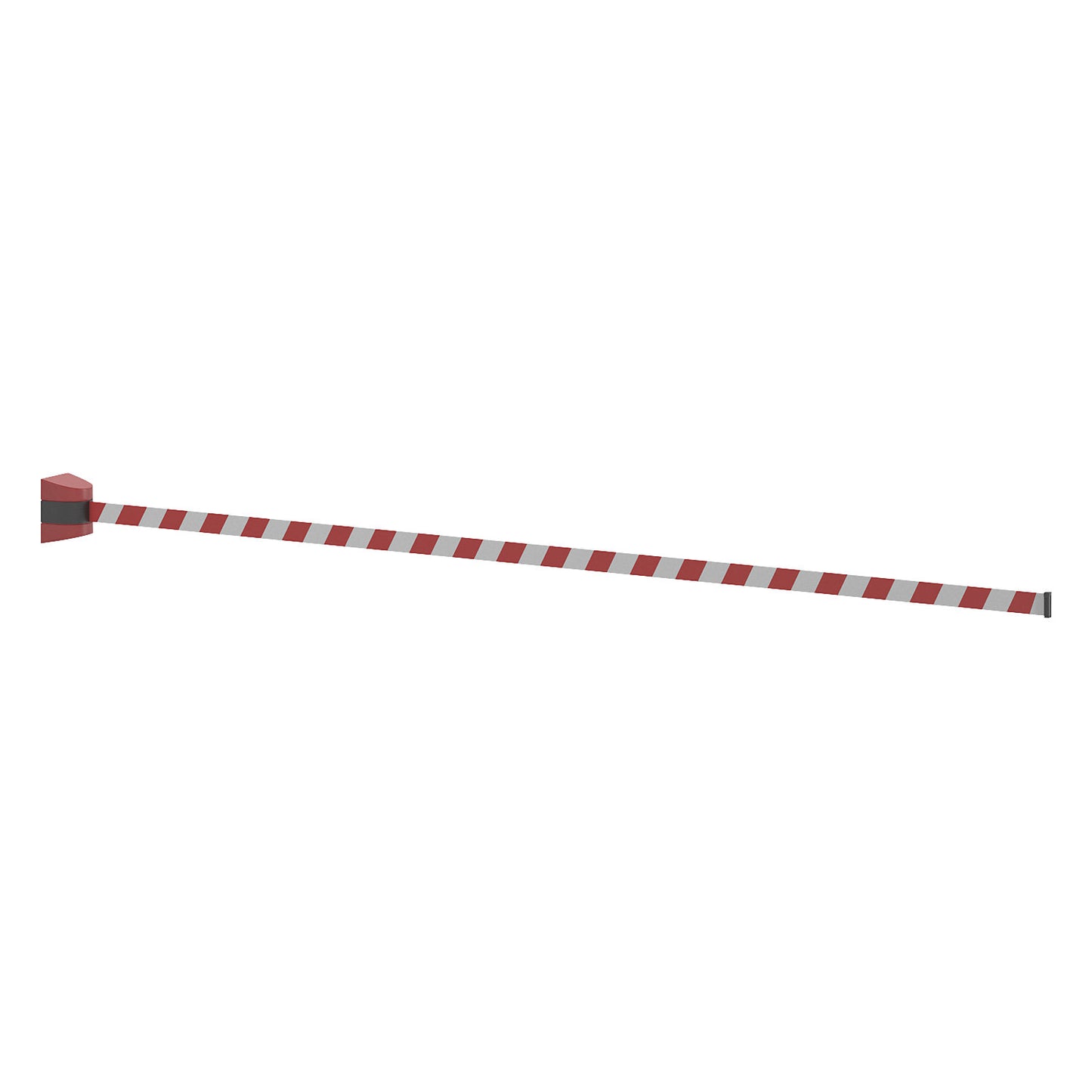 Tape barrier in a plastic housing, to bolt in place, red / white, belt length 7700 mm.