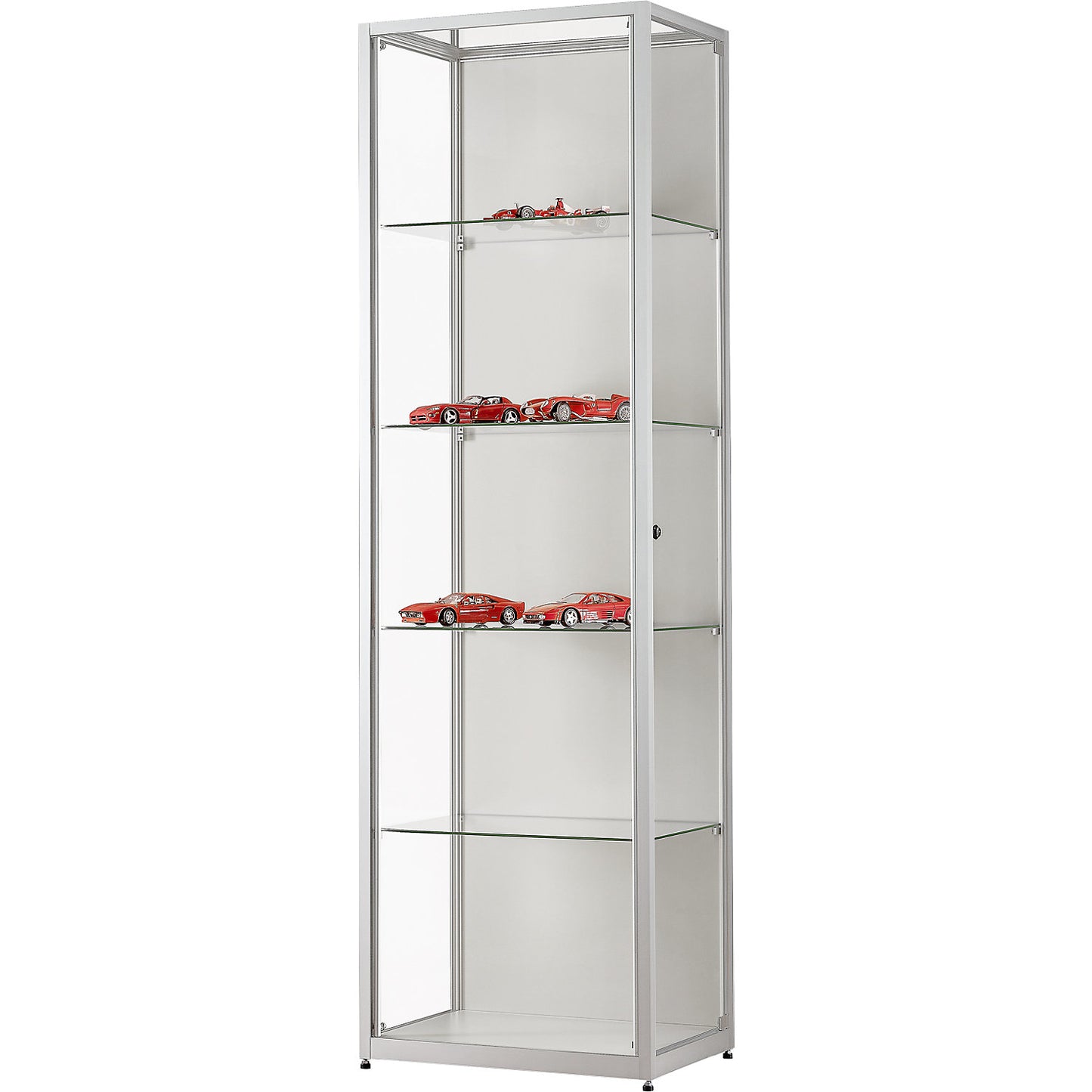 Glass cabinet with LED lighting, height 1984 mm, with hinged doors, width 600 mm.