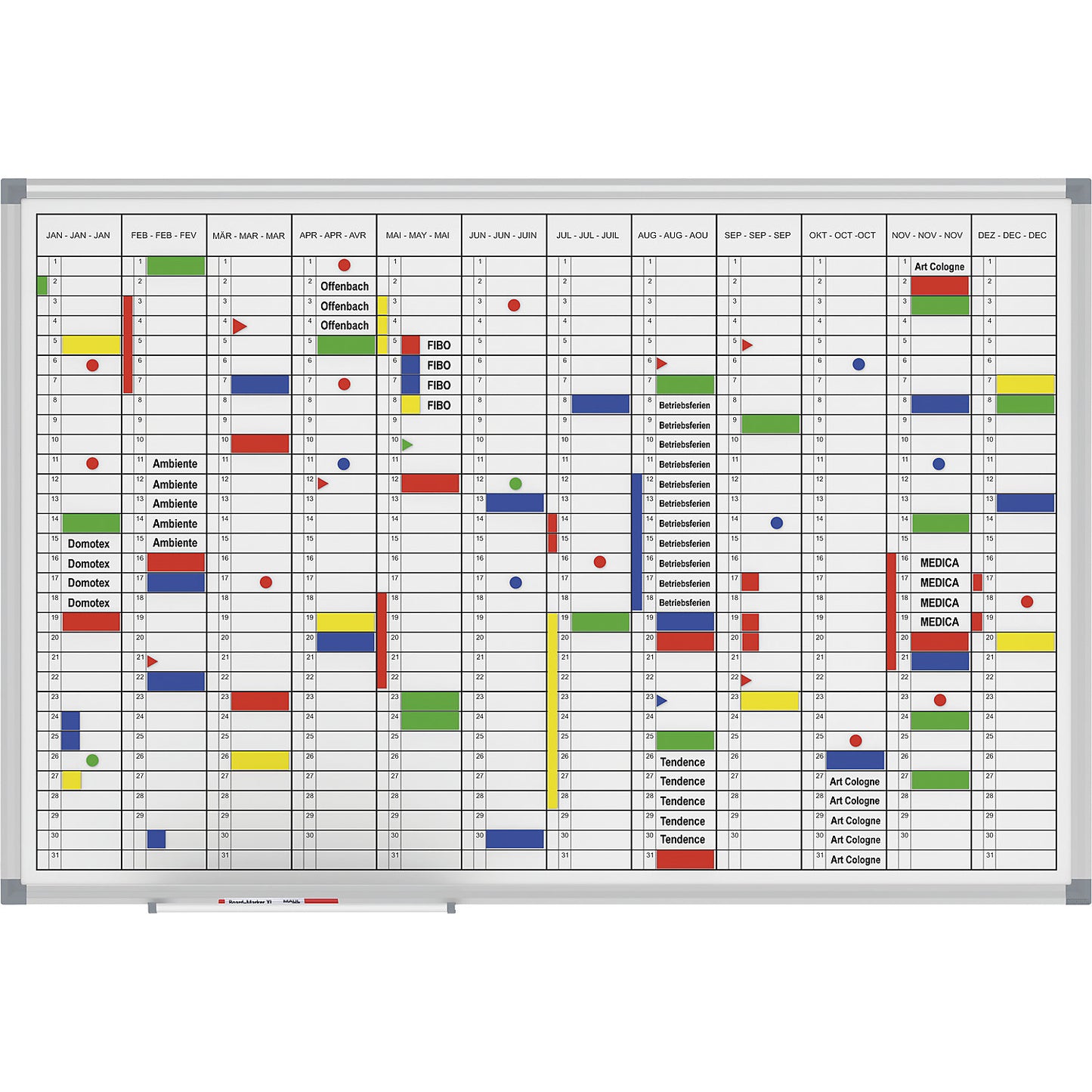 Planning board MAULstandard, yearly planner, 12 month view, plastic coated, width 900 mm.