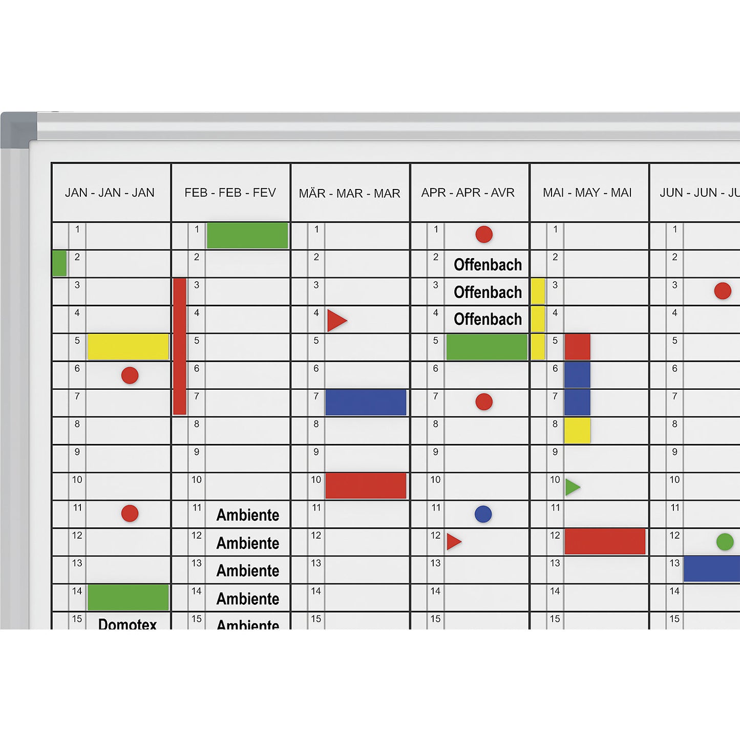 Planning board MAULstandard, yearly planner, 12 month view, plastic coated, width 1200 mm.