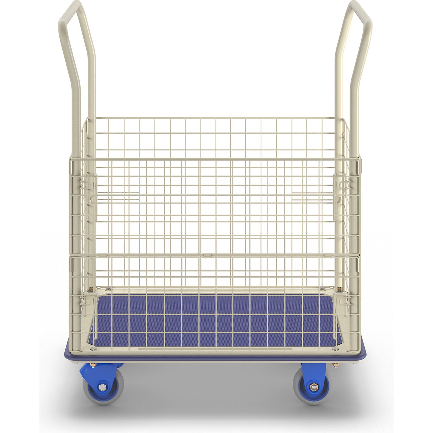 Platform truck with raised mesh edge, push handle height 920 mm, LxW 920 x 610 mm.