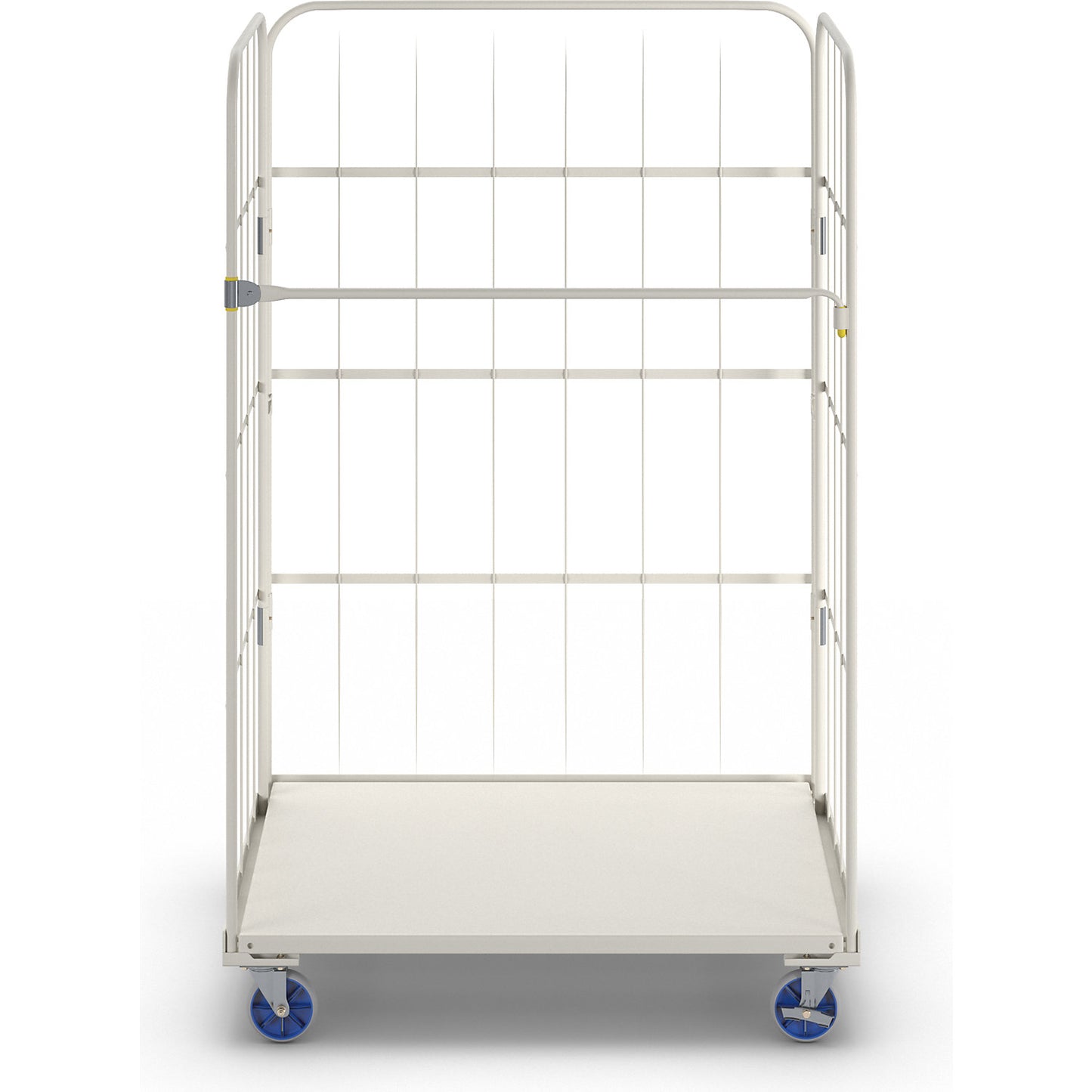 Roll container, max. load 500 kg, height 1700 mm, WxD 1100 x 800 mm, steel plate.