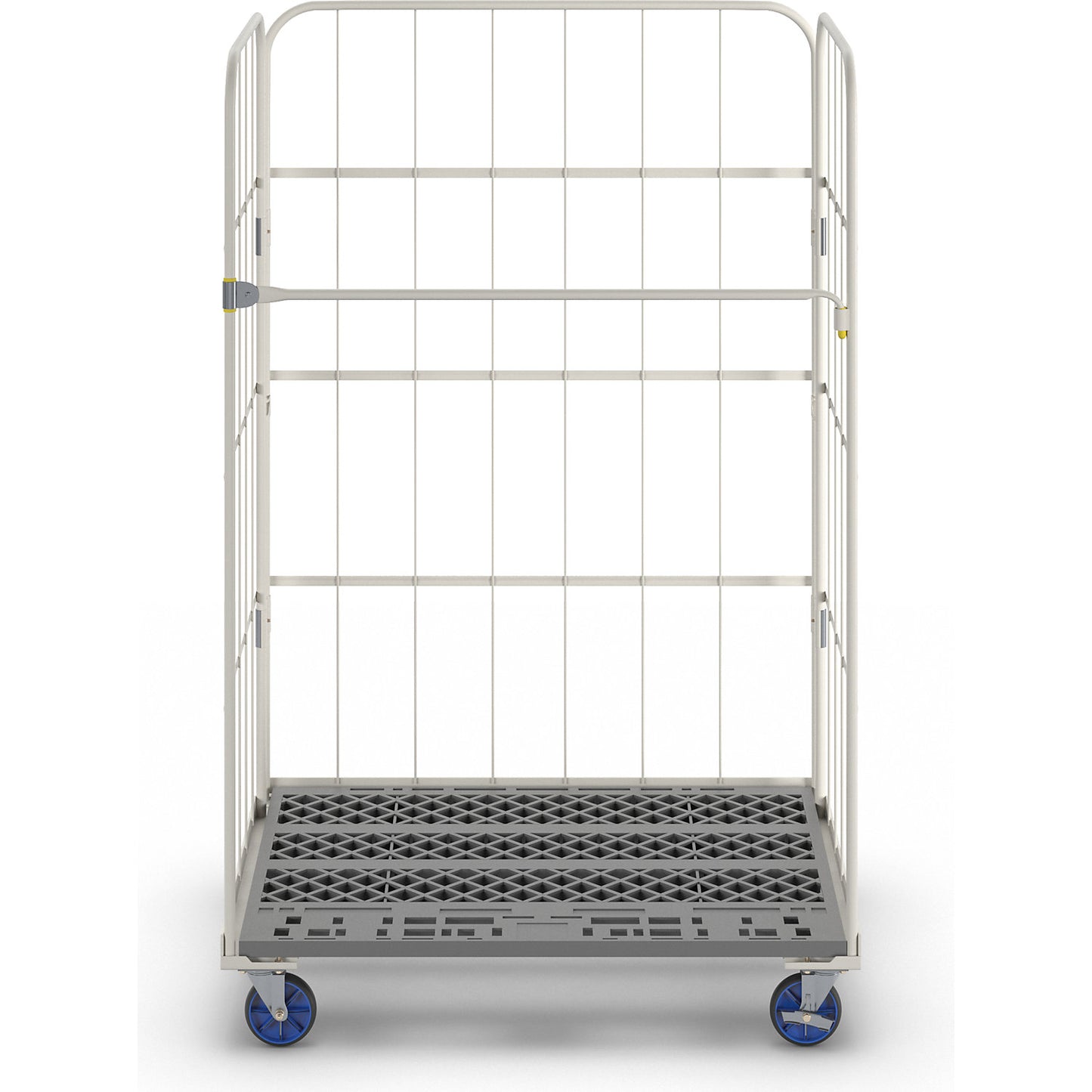 Roll container, max. load 500 kg, height 1700 mm, WxD 1100 x 800 mm, plastic plate.